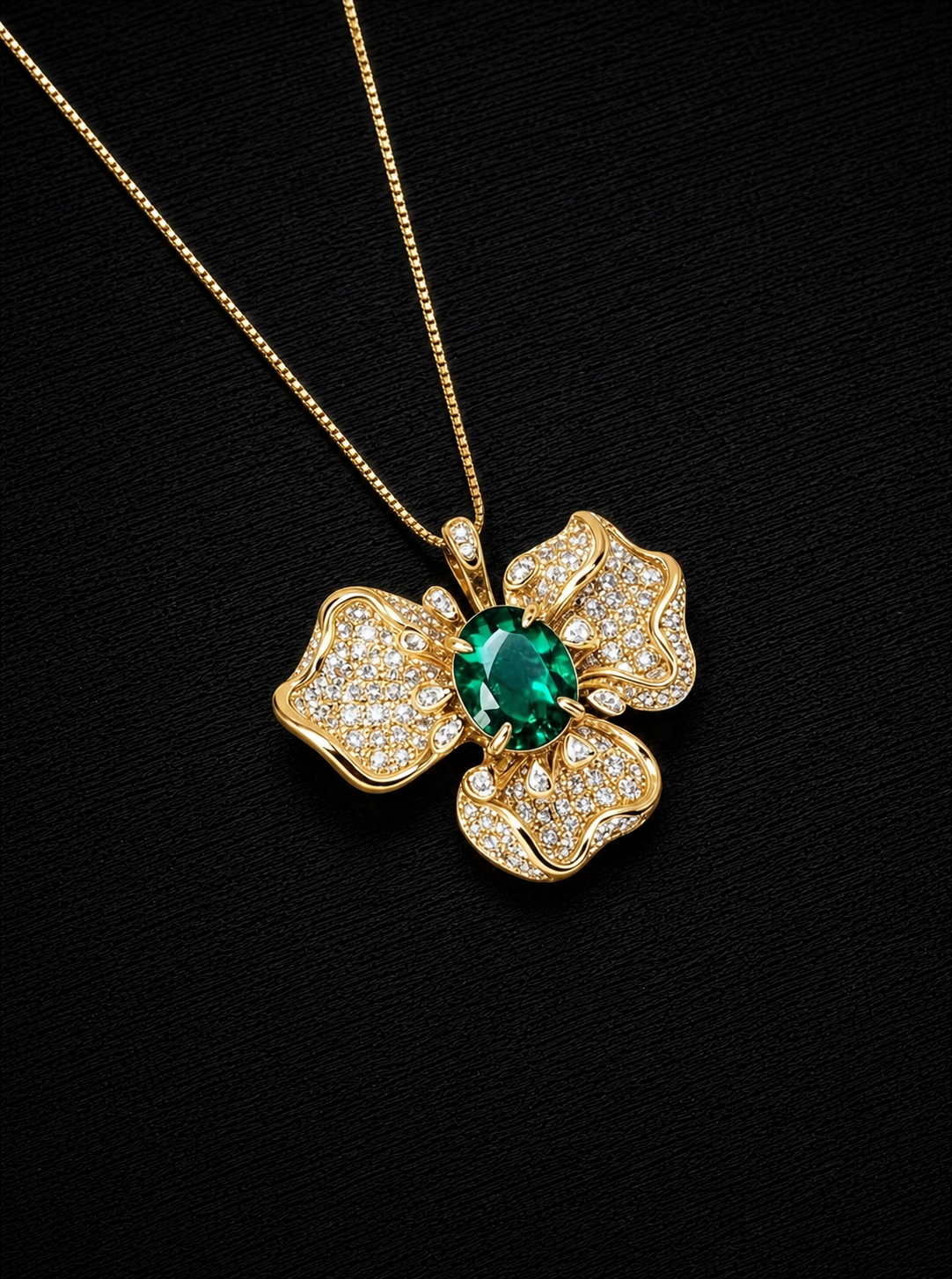 Emerald-Oval Brilliant Cut Necklace-Rhyme Floral 