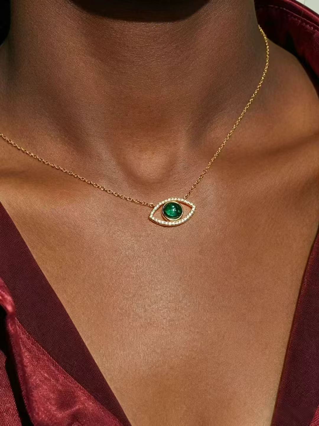 Round Brilliant Cut Emerald Necklace - Evil Eye Guardian