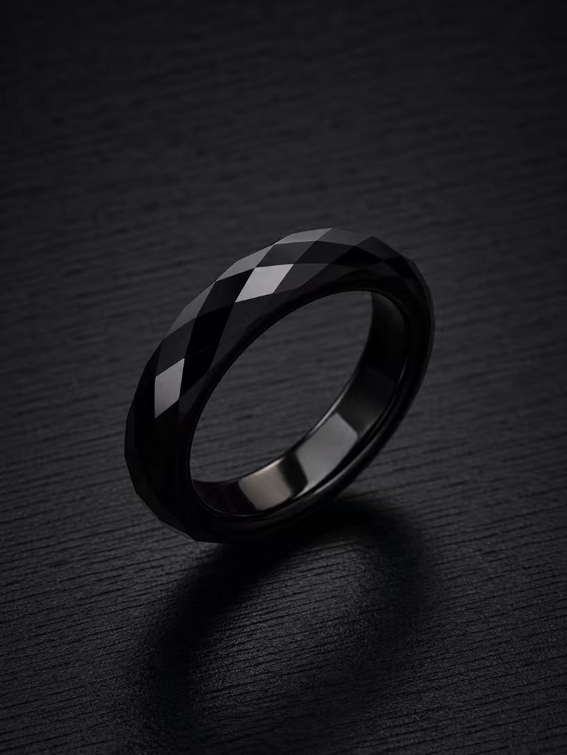 Obsidian-360-Degree Faceted Ring