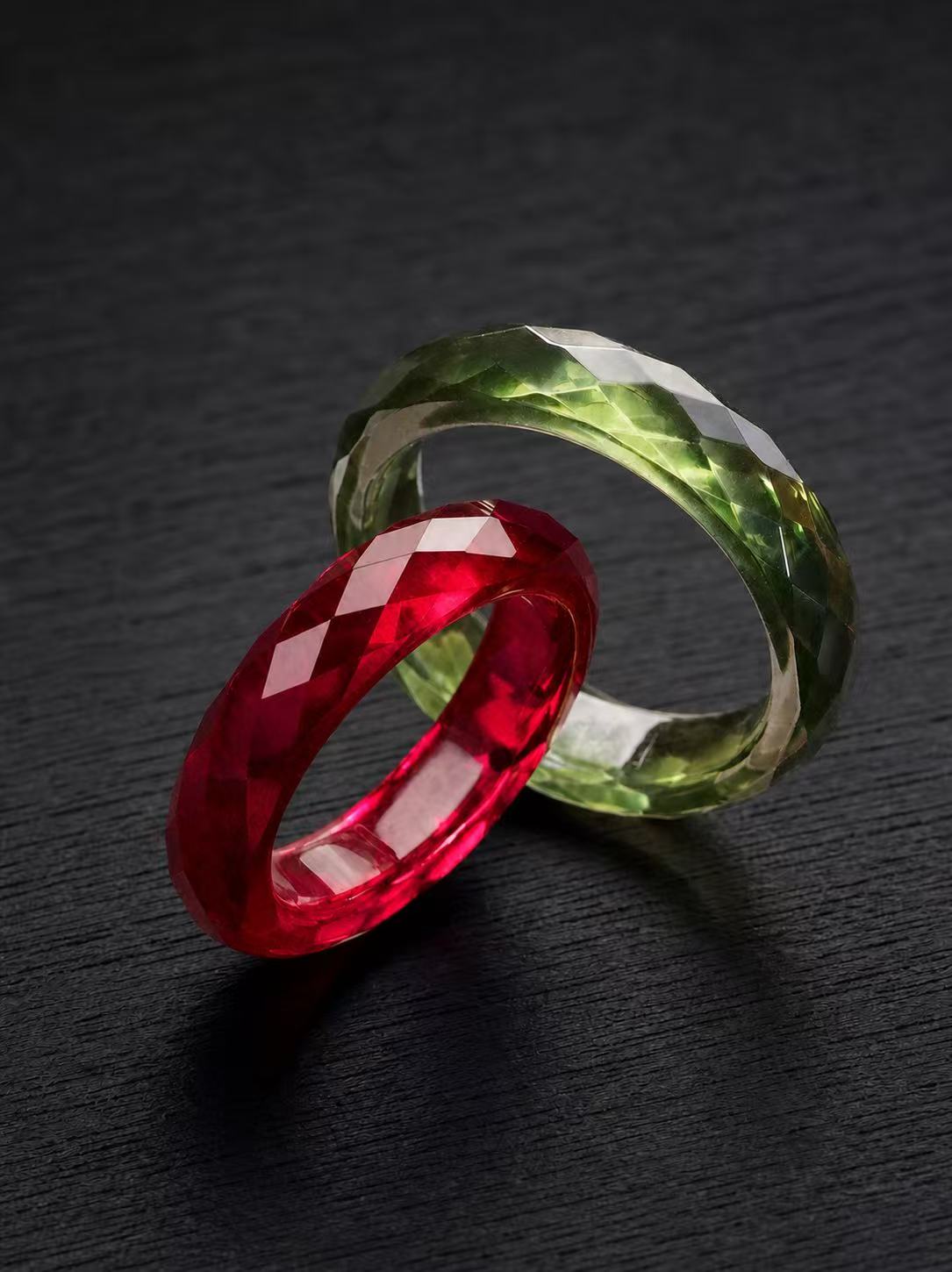 Ruby+Green Sapphire-360-Degree Faceted Rings