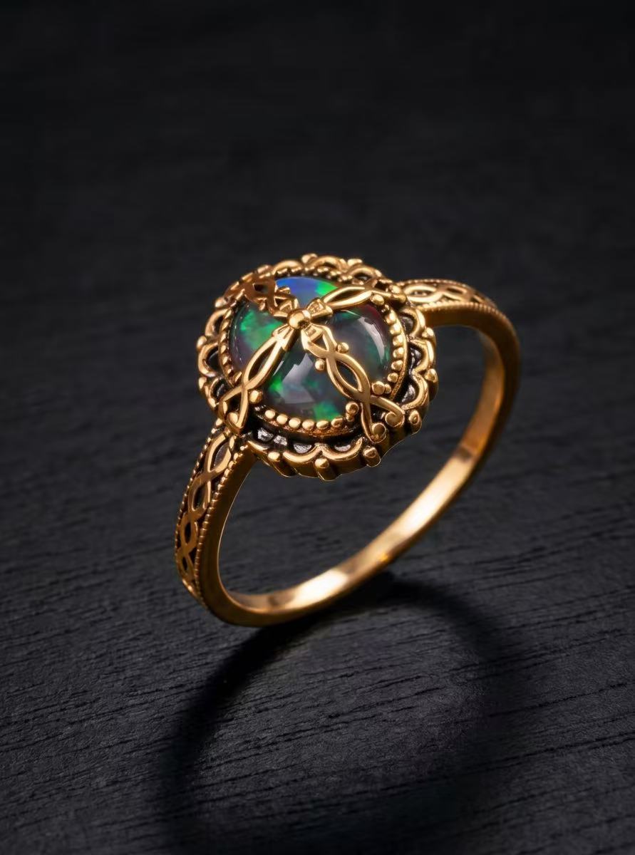 Opal-Round Brilliant Cut Ring-Black Warrior