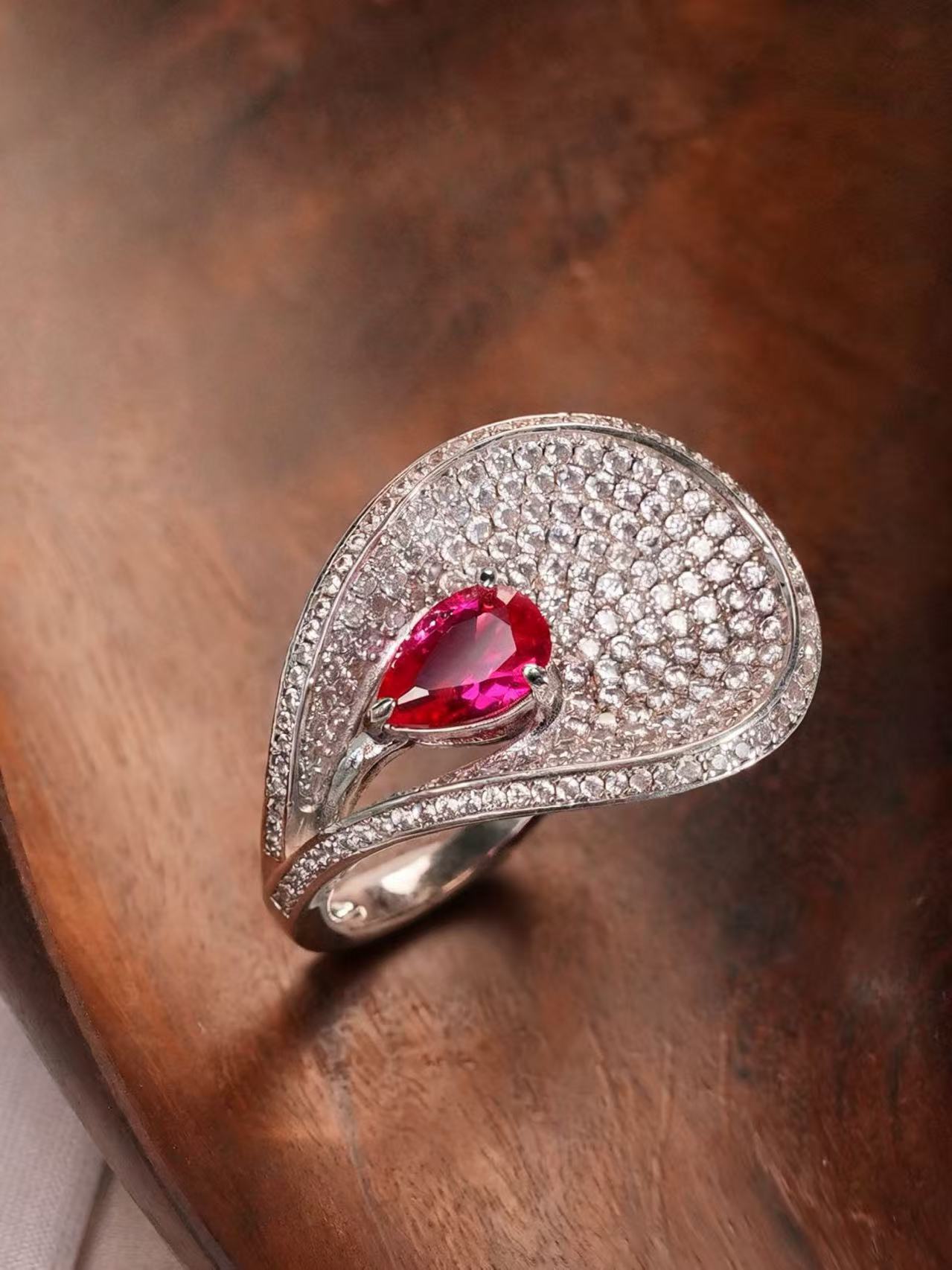 Pear Brilliant Cut Ruby Ring - Velvet Flow