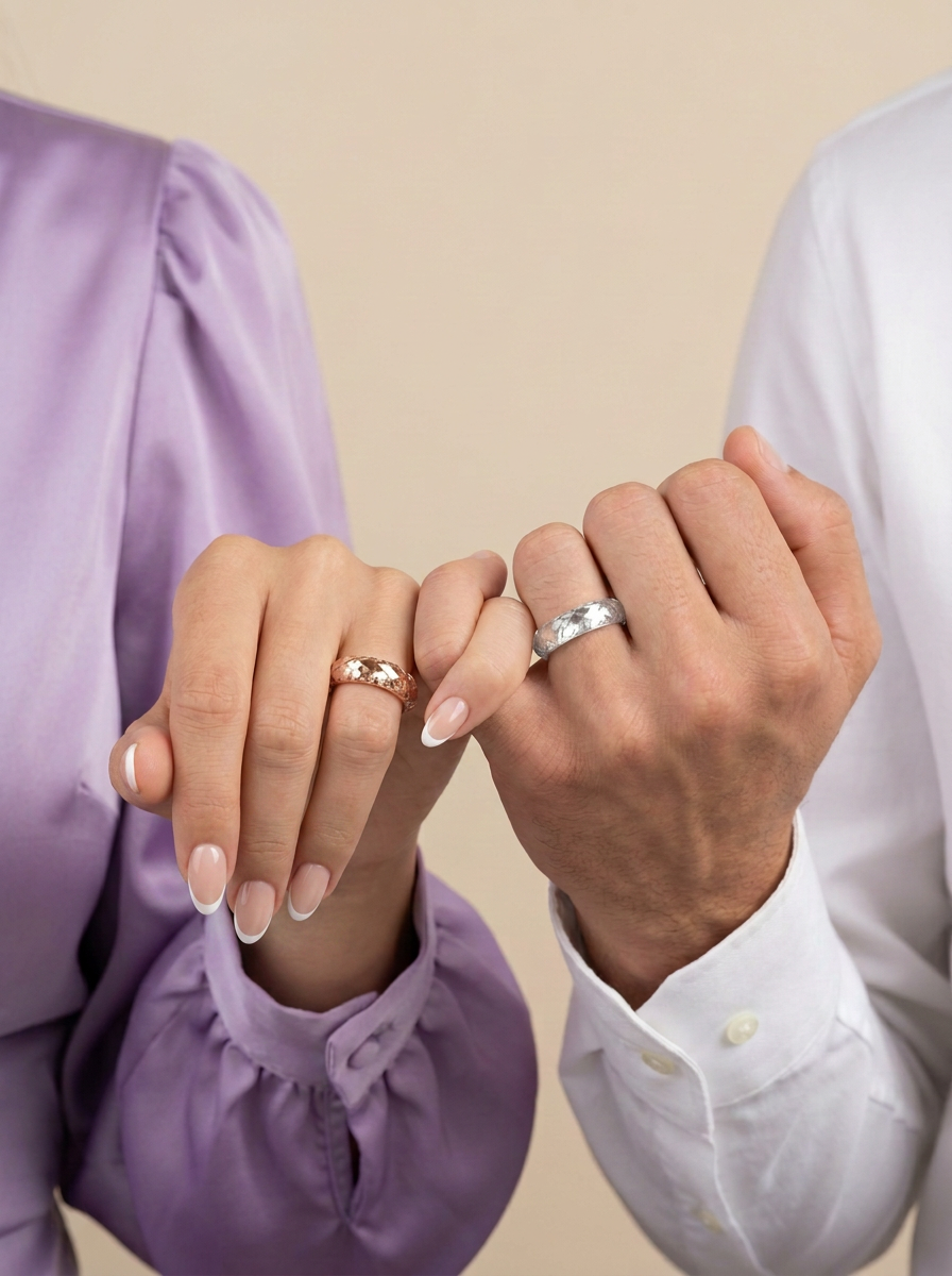  Champagne Gold+Moon White Moissanite - 360-Degree Faceted Rings