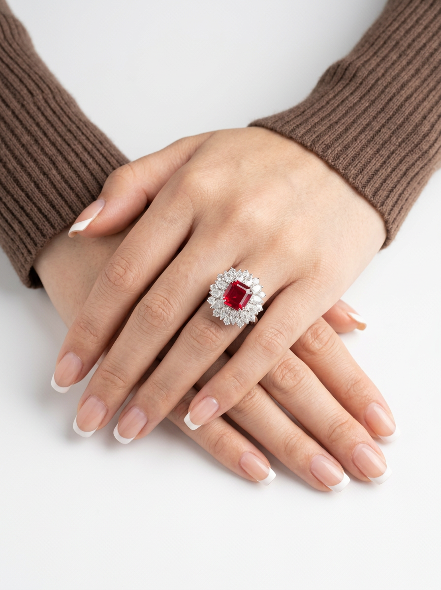 Emerald Brilliant Cut Ruby Ring - Reverie