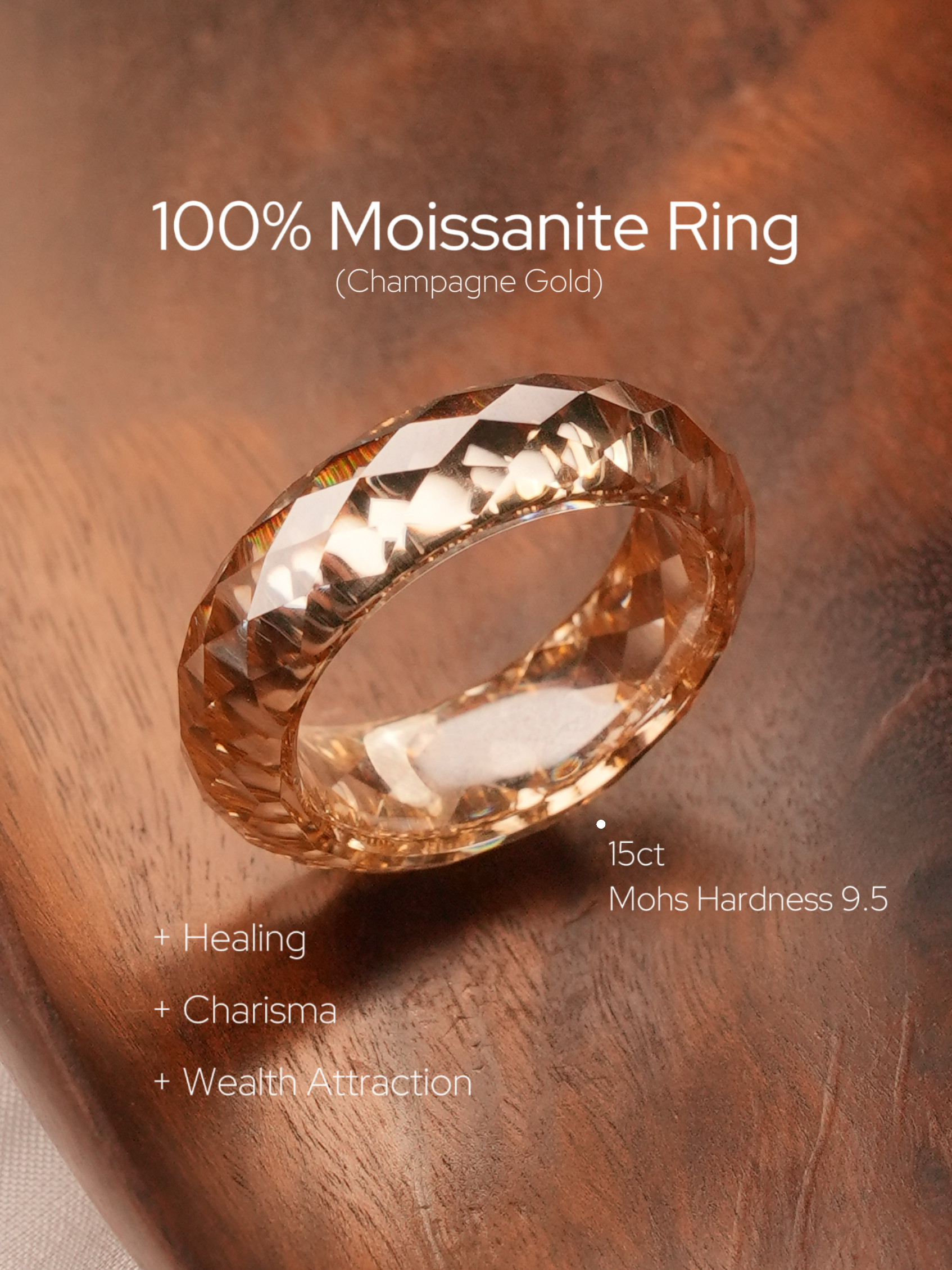 360-Degree Faceted Moissanite Ring -  Champagne Gold