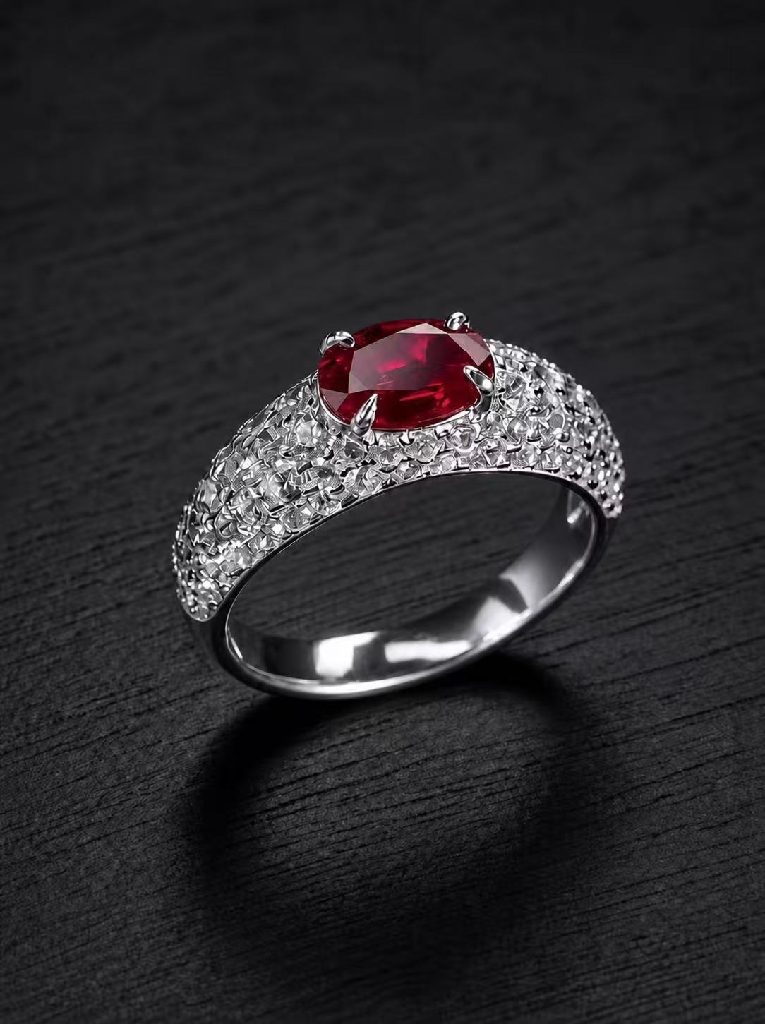 Ruby-Oval Brilliant Cut Ring-Crimson Glow Orbit