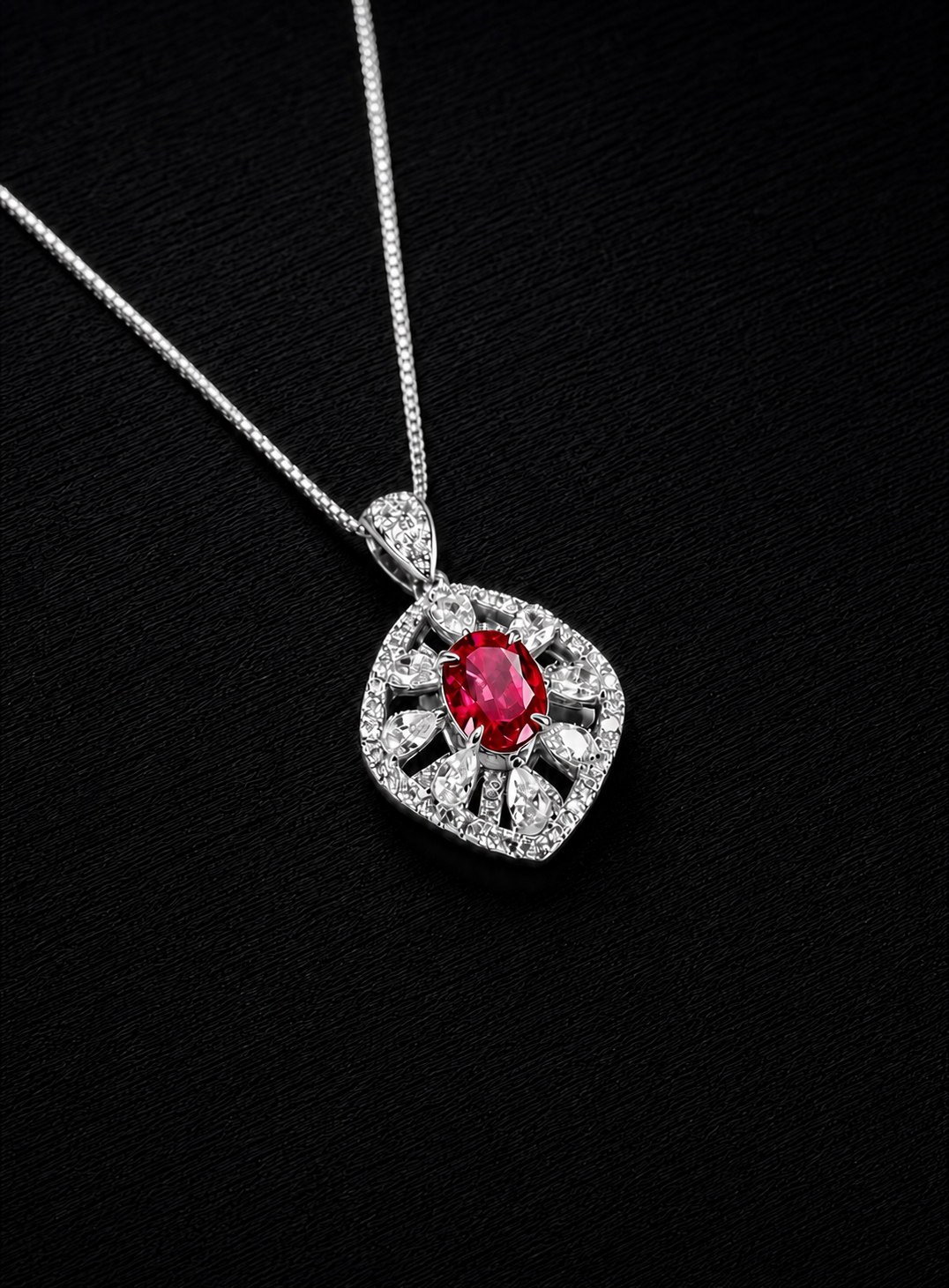 Ruby-Oval Brilliant Cut Necklace - Pomegranate Sparkle Drop