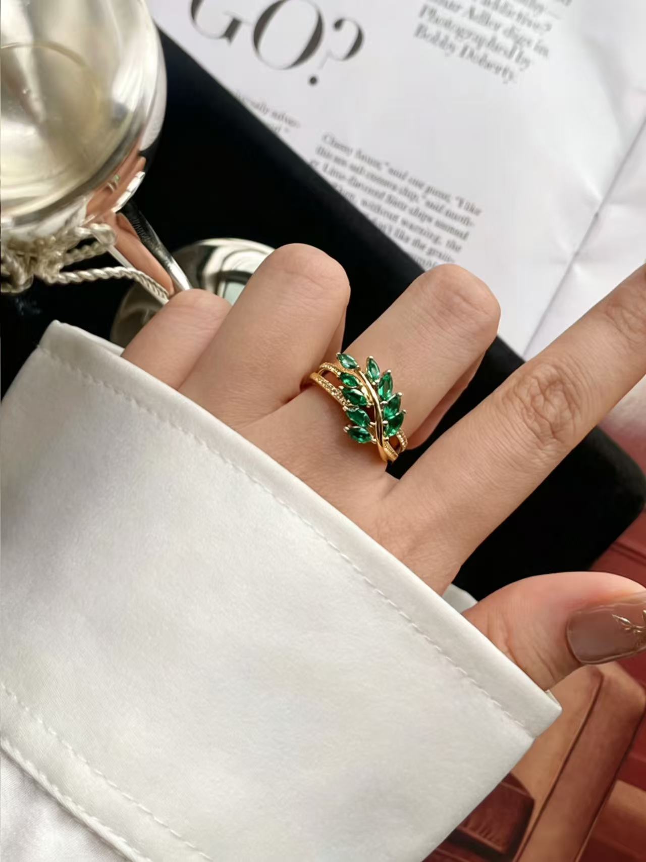 Marquise Brilliant Cut Emerald Ring - The Leaf