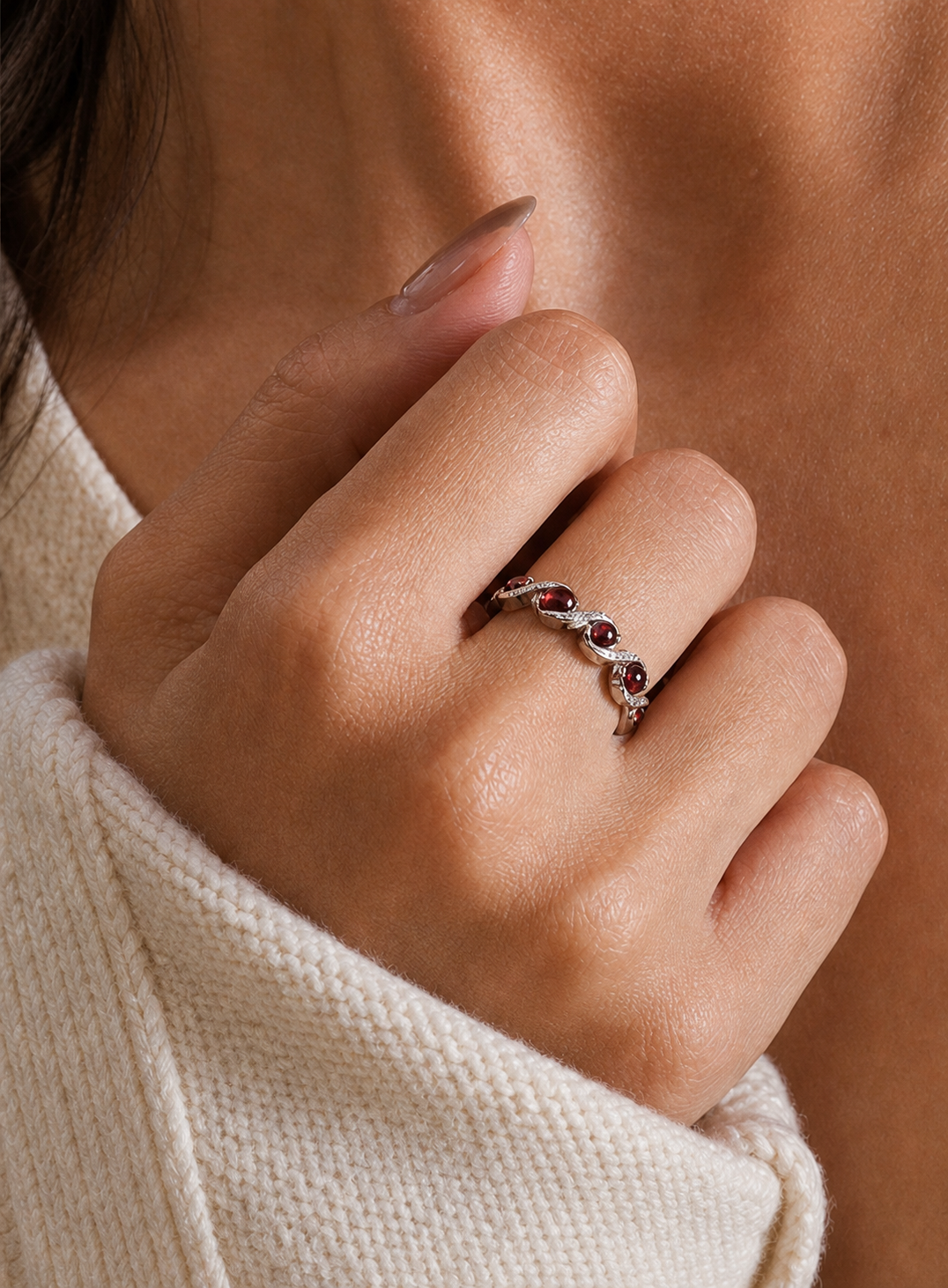 Garnet-Cabochon Ring-Crimson Ripple