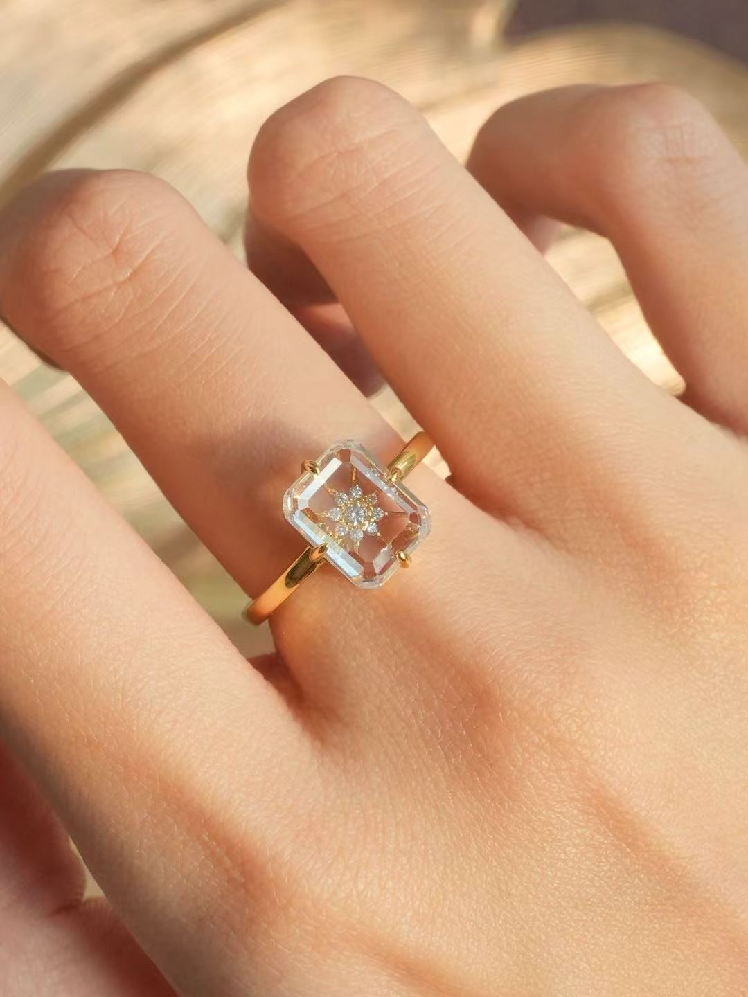 Octagon Step Cut White Crystal Ring - Rock Sugar