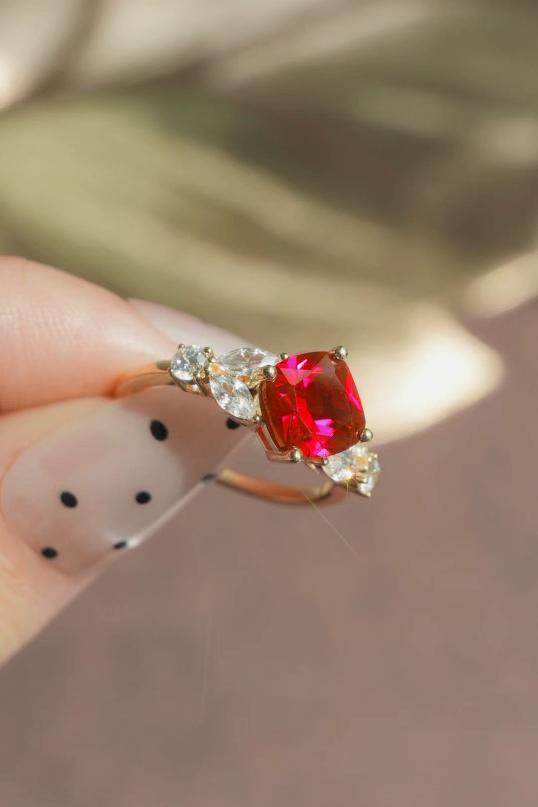 Cushion Brilliant Cut Ruby Ring - Scarlet Spray