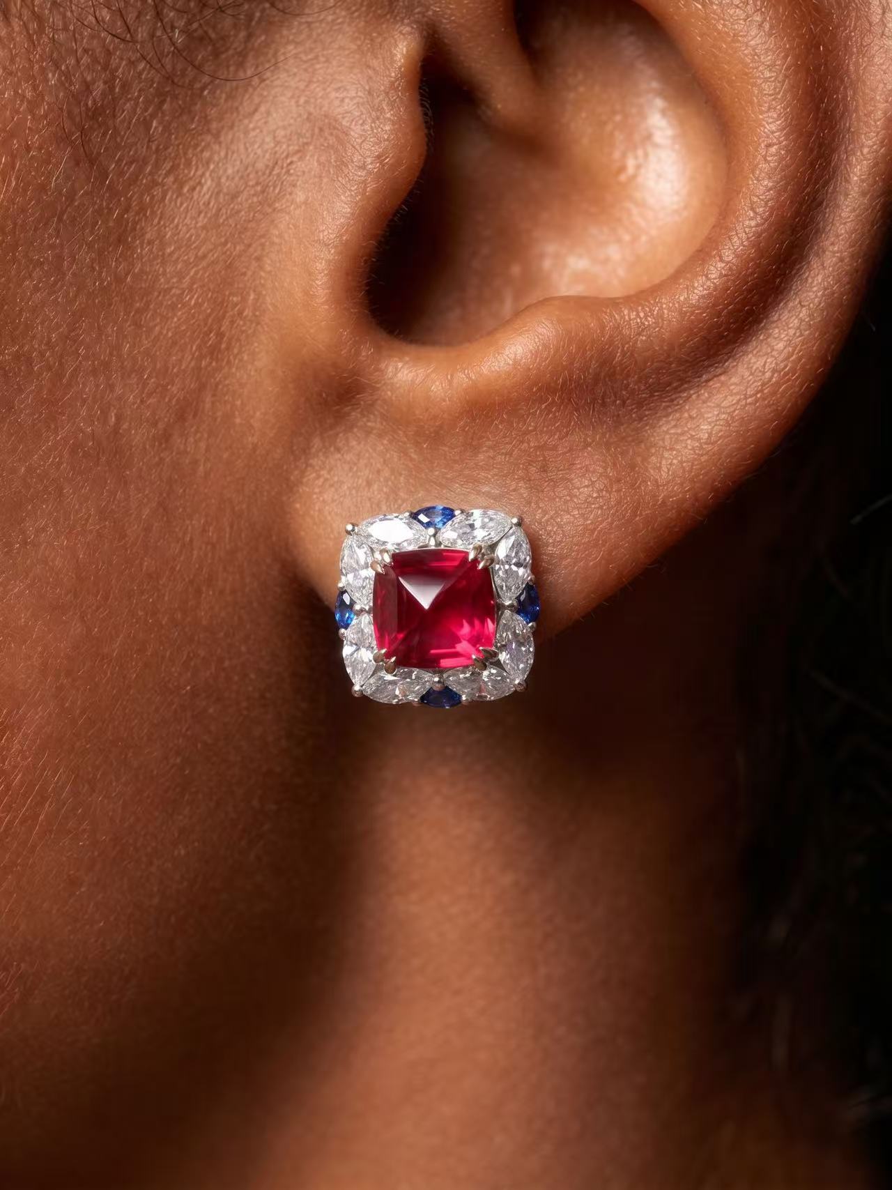 Sugarloaf Brilliant Cut Ruby Earrings - Scarlet Radiance 