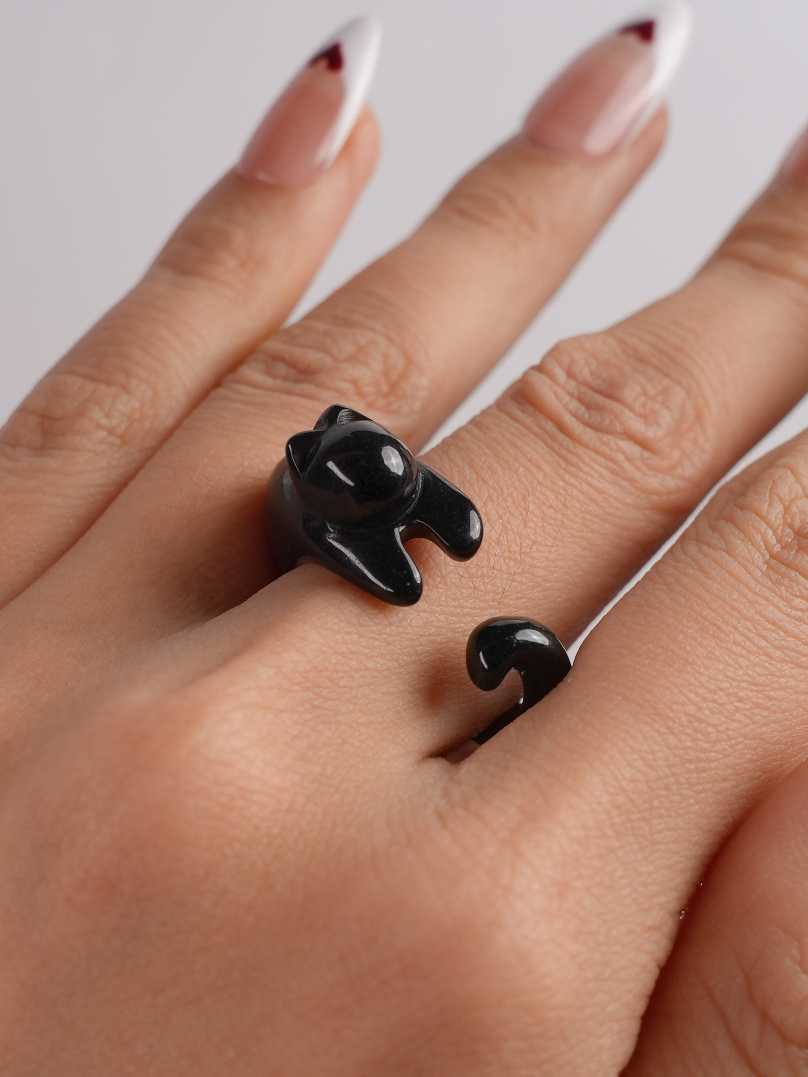 Fancy Cut Black Onyx Cat Ring