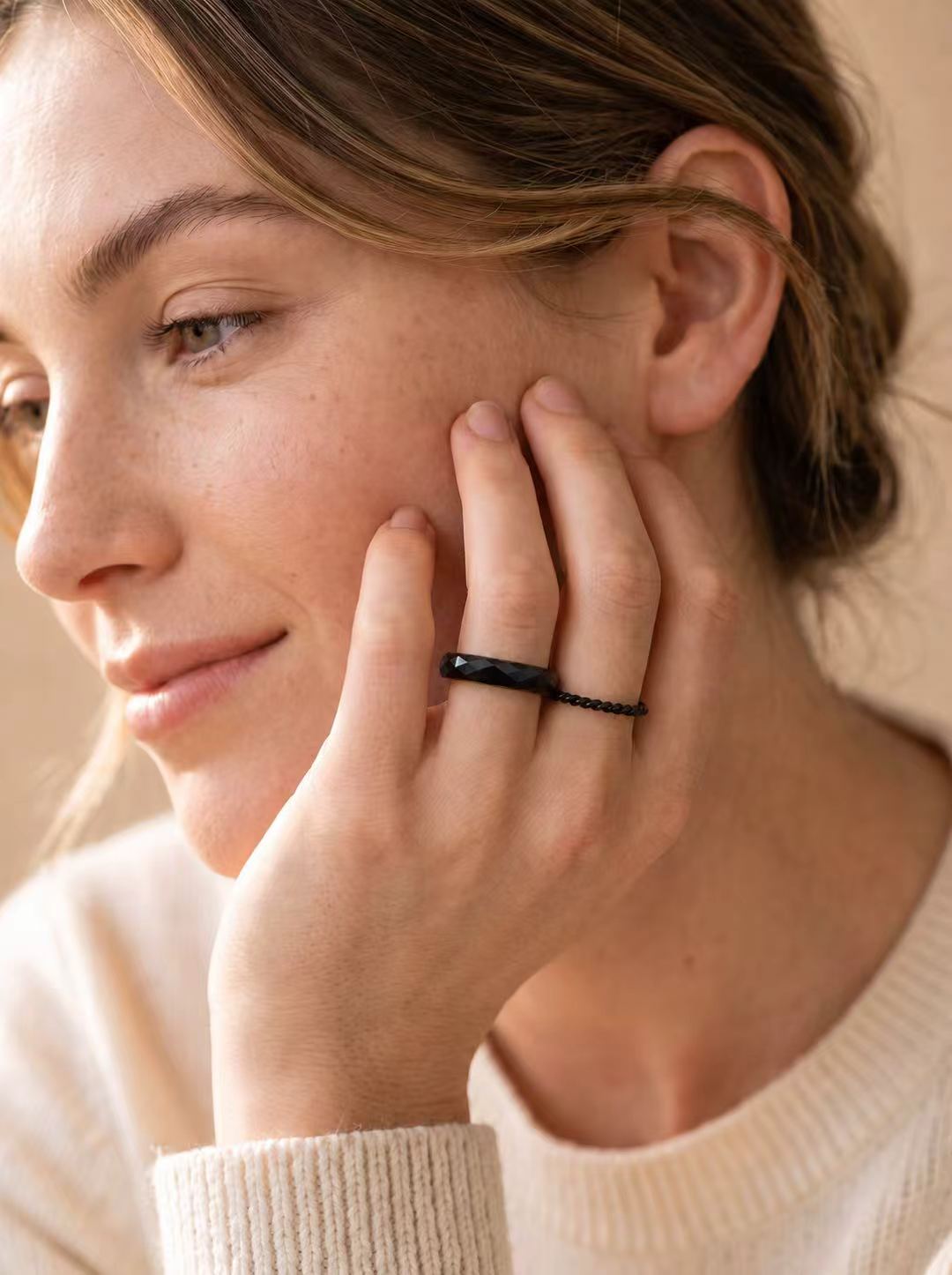 360-Degree Faceted Obsidian Ring