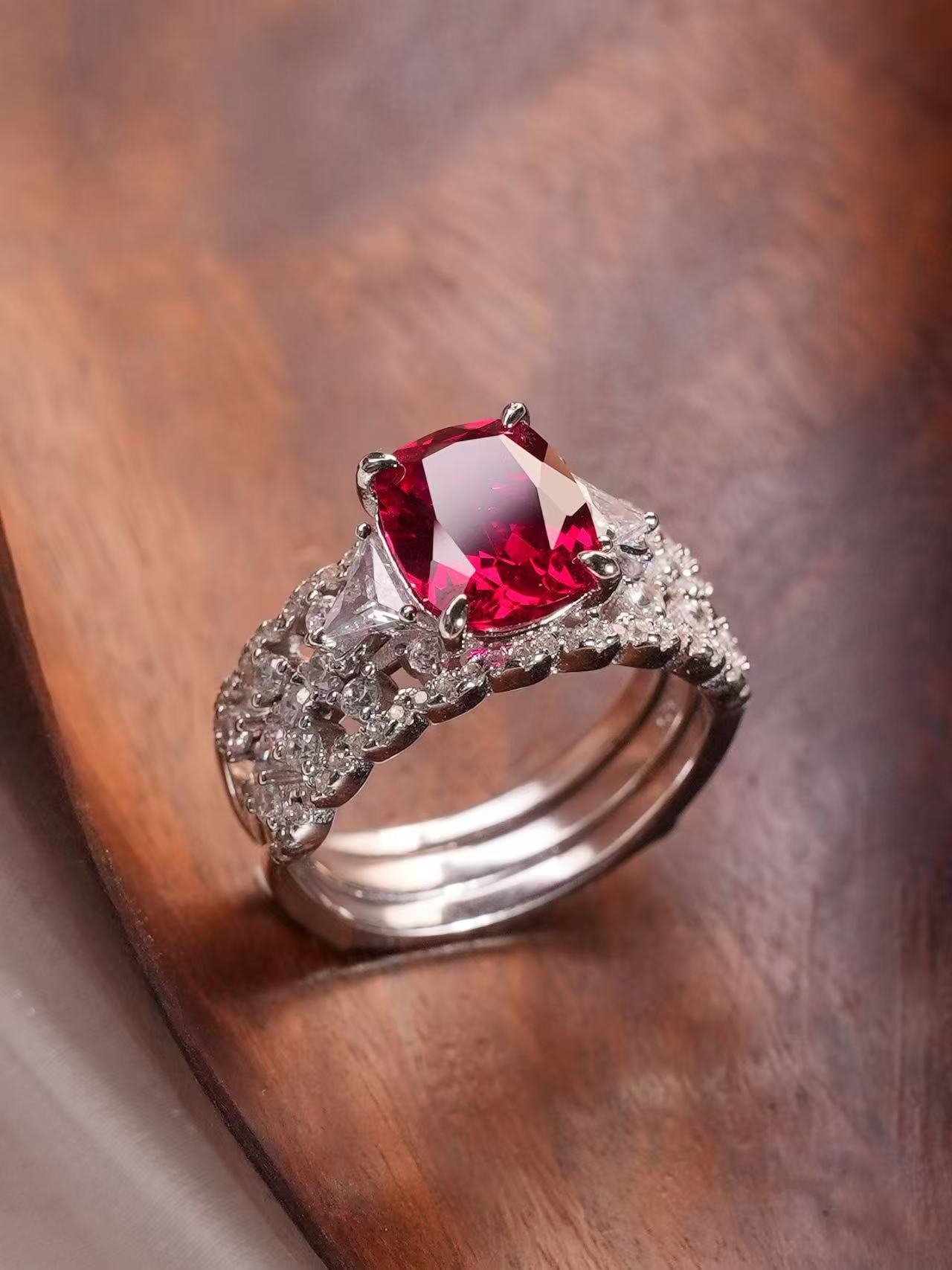 Stackable Cushion-Cut Ruby Ring