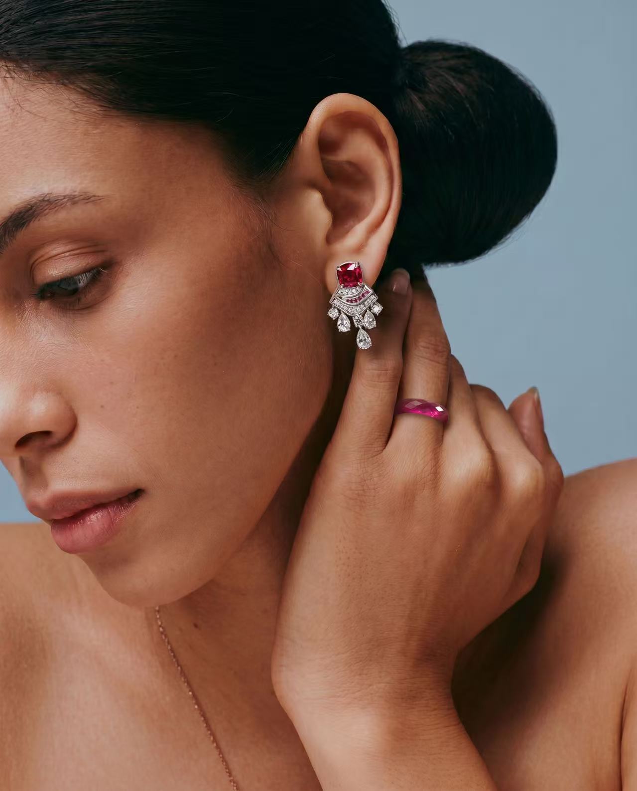 Cushion Brilliant Cut Ruby Earring - Royal Radiance
