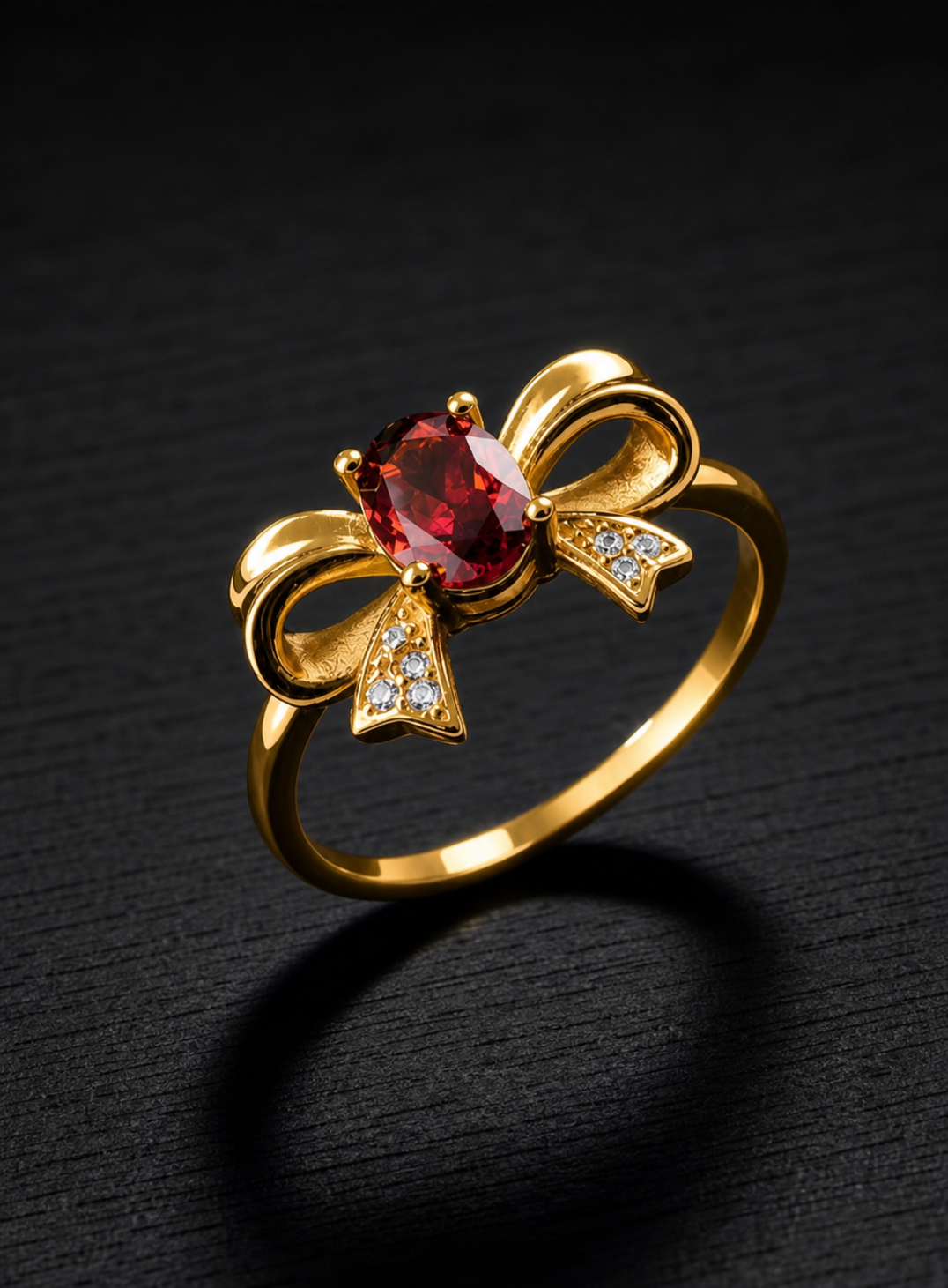 Garnet-Oval Brilliant Cut Ring-Gilded Ribbon