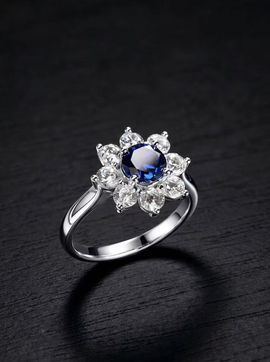 Sapphire-Round Brilliant Cut Ring-Blue Rhyme Starlight