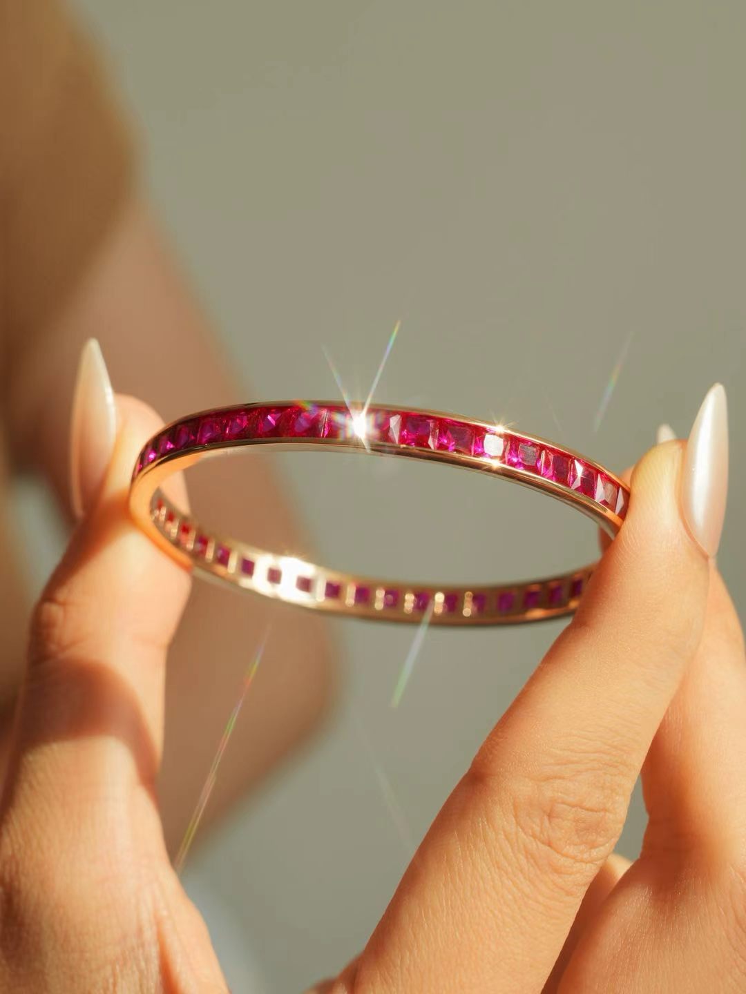 Ruby-Square Step Cut Bangle-Ruby Channel