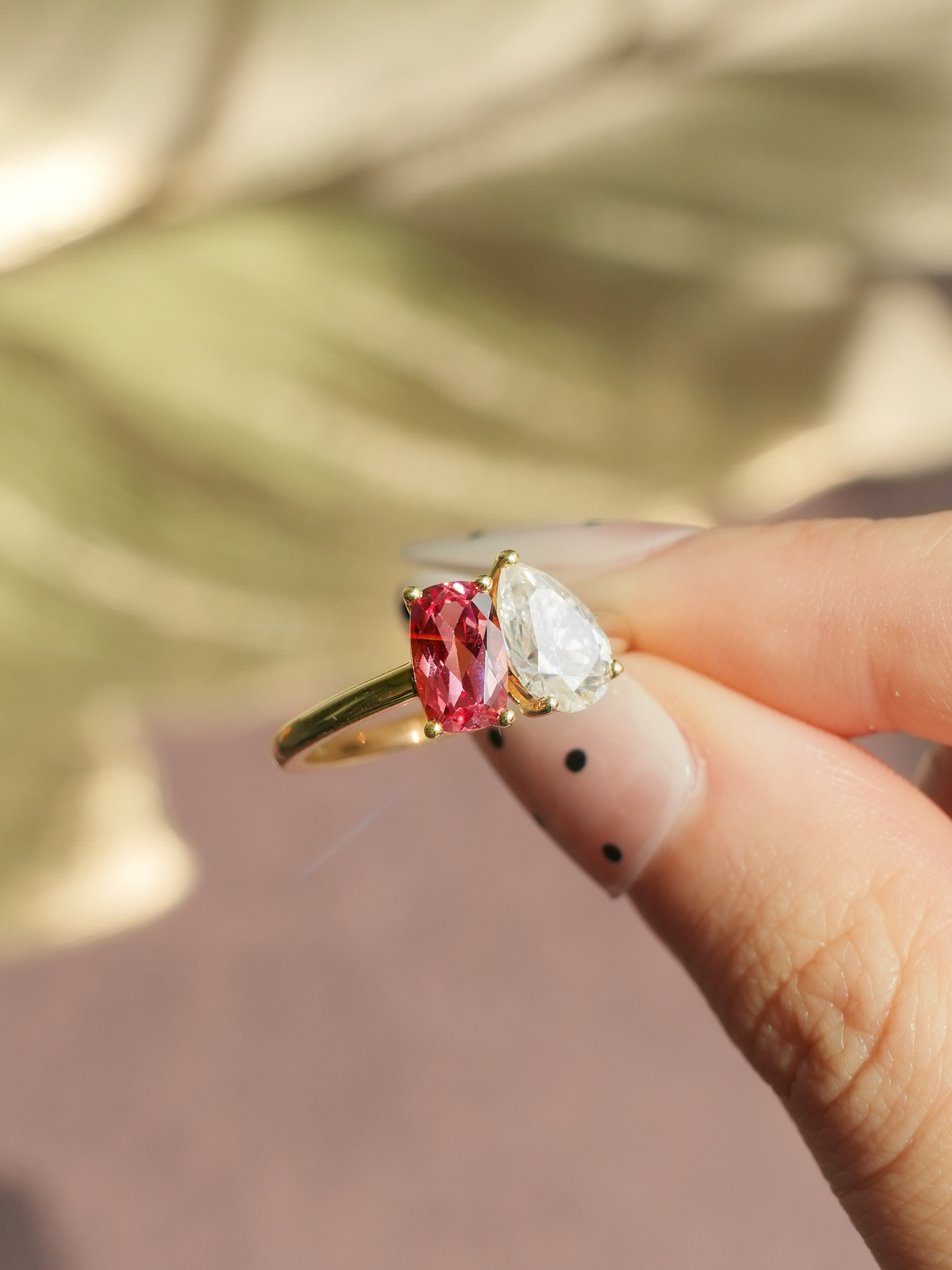 Padparadscha and Moissanite Toi Et Moi Ring - Amore Duo