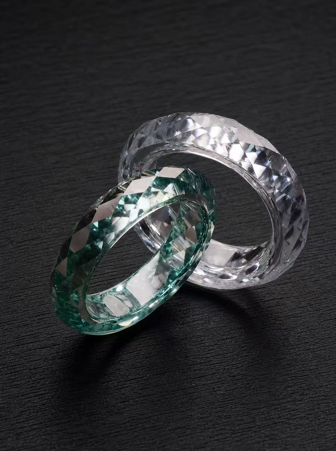 Moissanite-Moon White+Lake Blue Green-360-Degree Faceted Rings