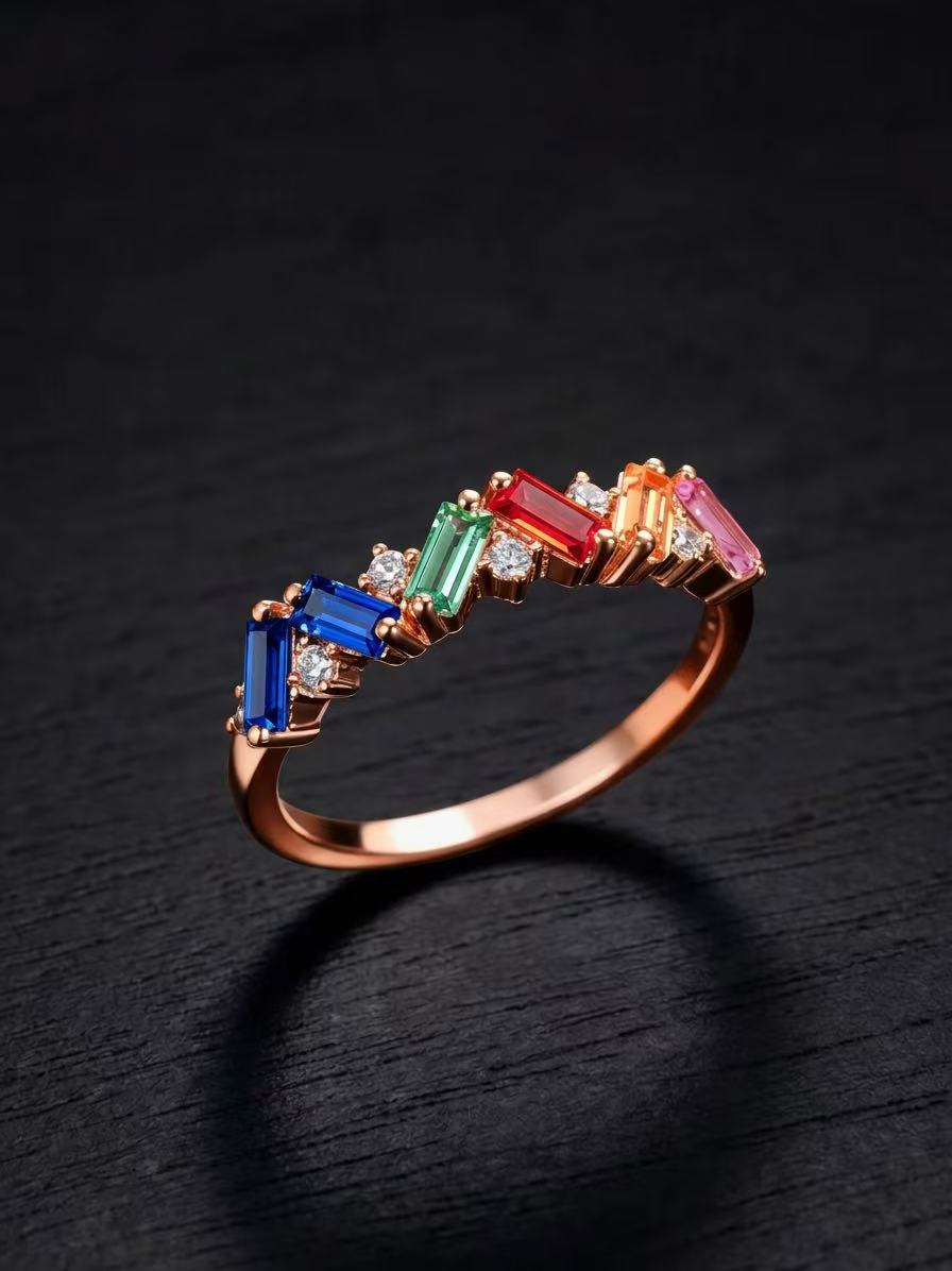 Fancy Sapphire-Emerald Brilliant Cut Ring-Gem Harmony