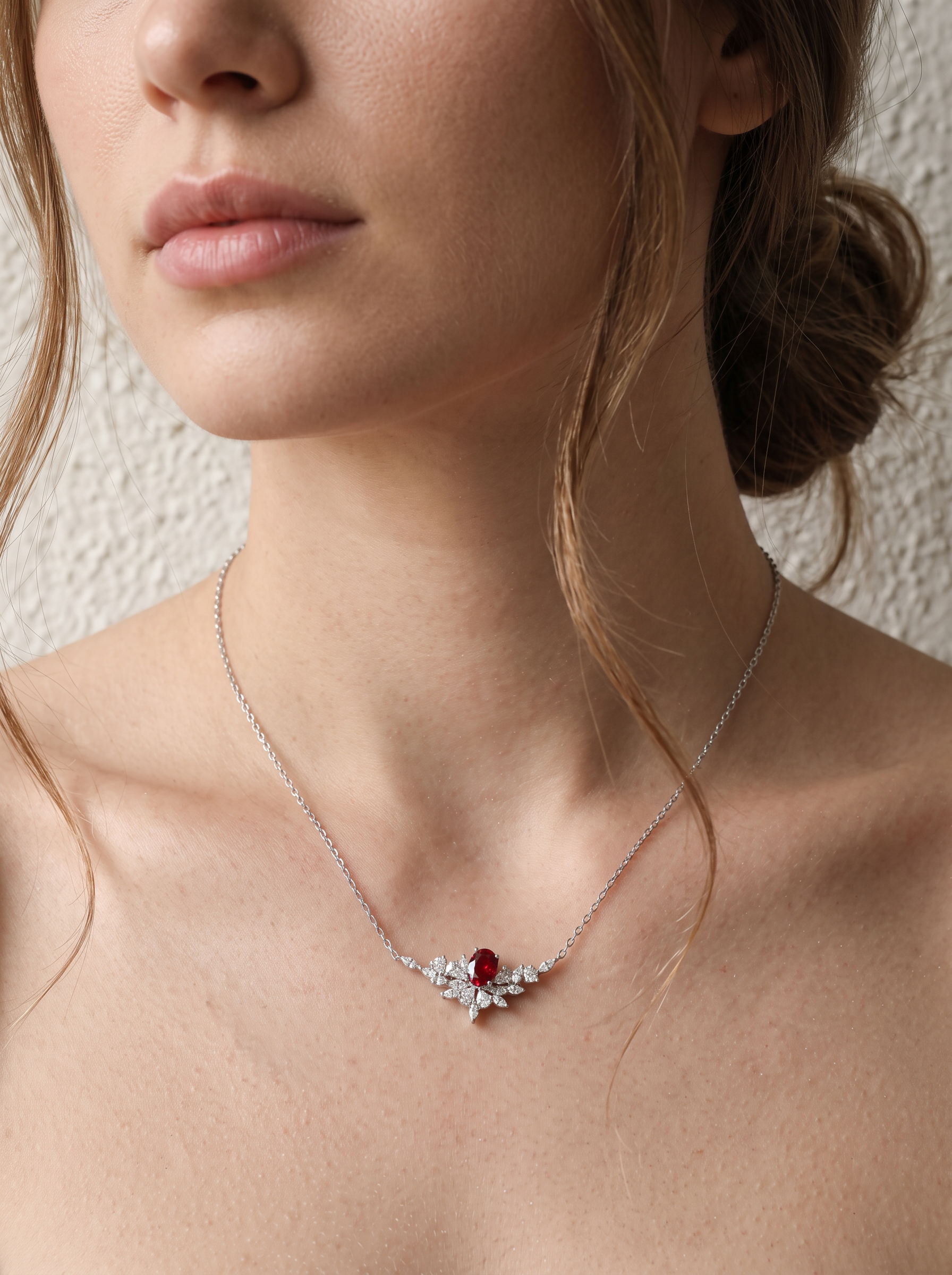 Oval Brilliant Cut Ruby Necklace - Ember Wings