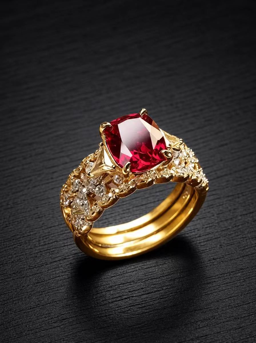 Ruby-Stackable Cushion-Cut Ring
