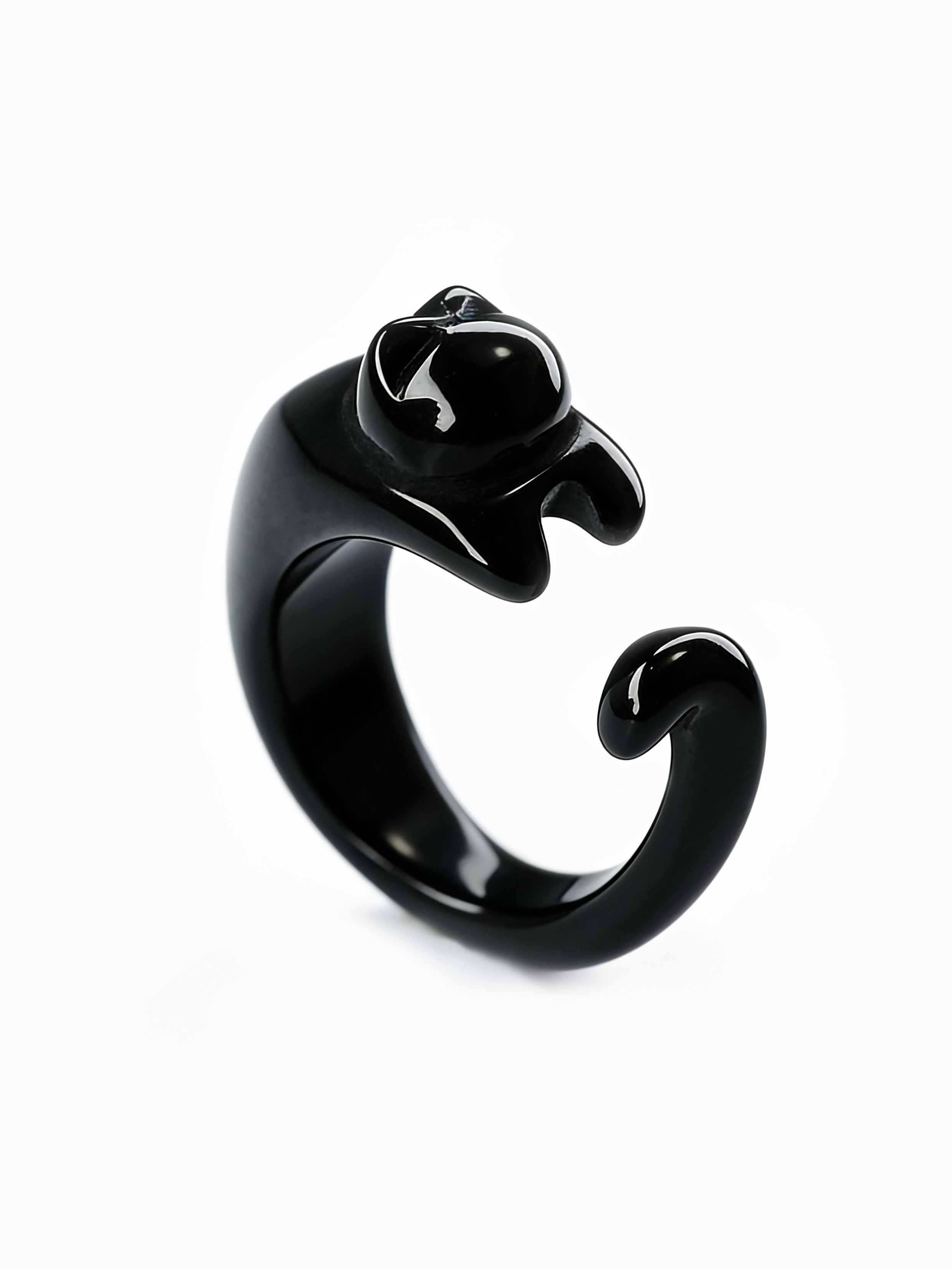 Fancy Cut Black Onyx Cat Ring