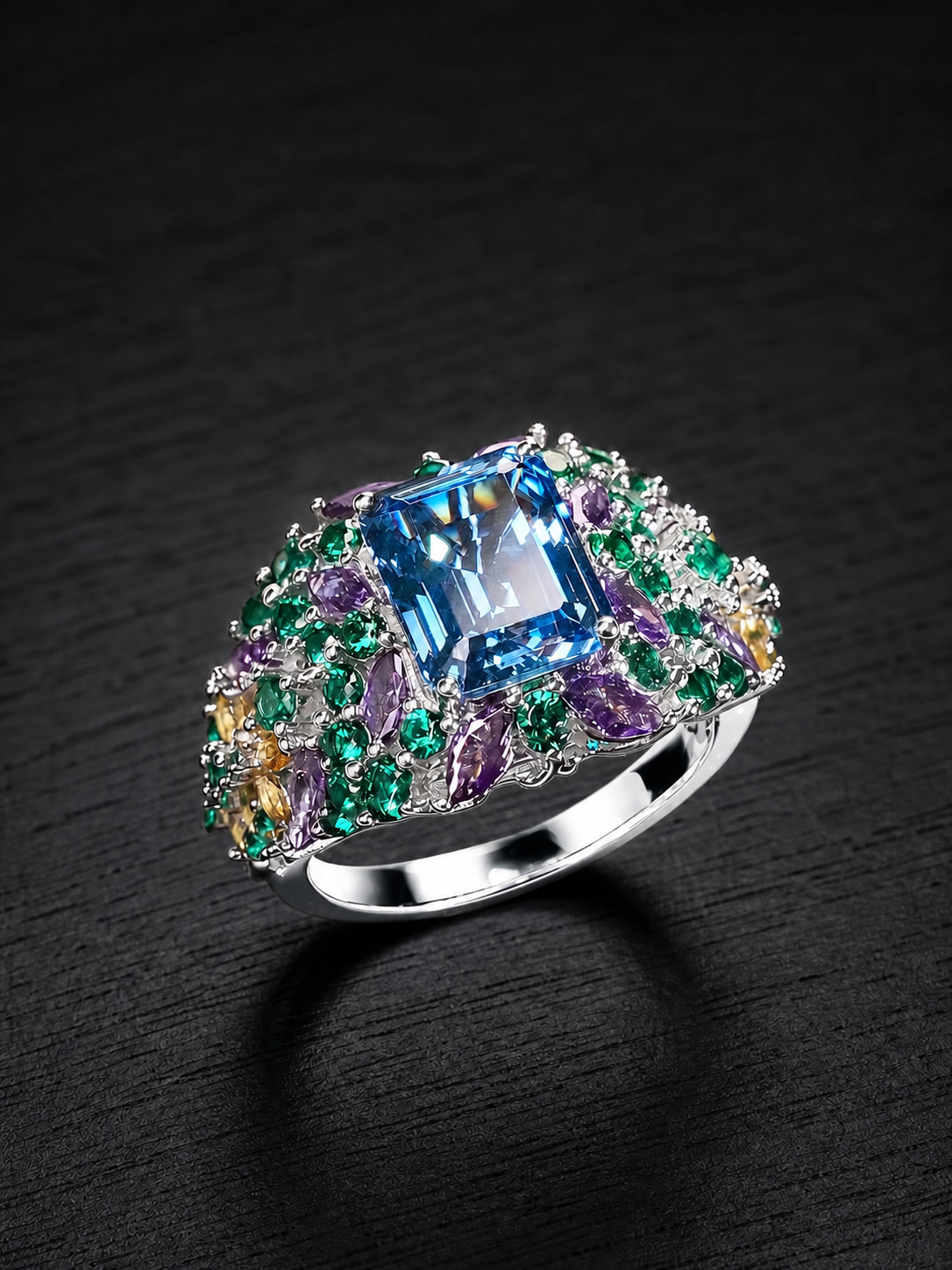 Spinel-Emerald Brilliant Cut Ring-Tranquil Garden