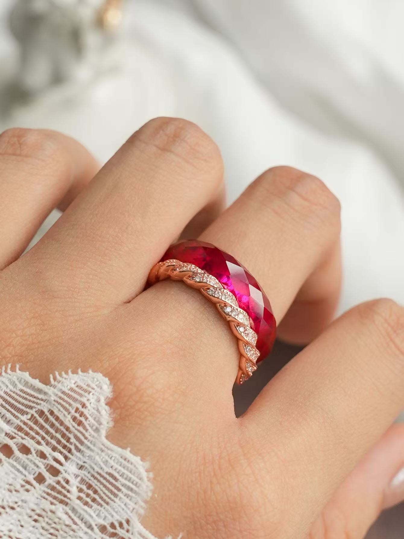 360-Degree Faceted Ruby Ring