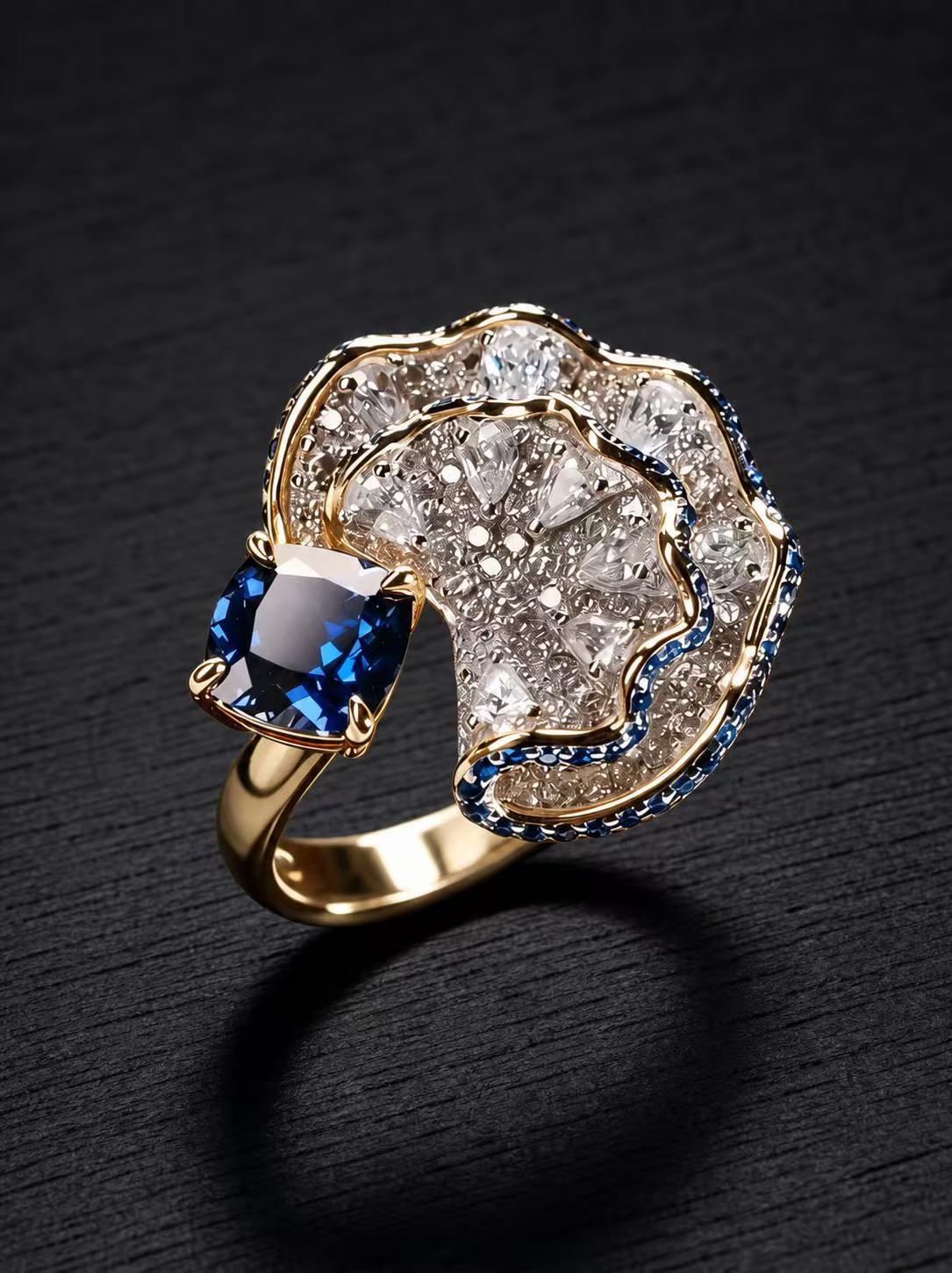 Sapphire-Emerald Brilliant Cut Ring-AquaScale