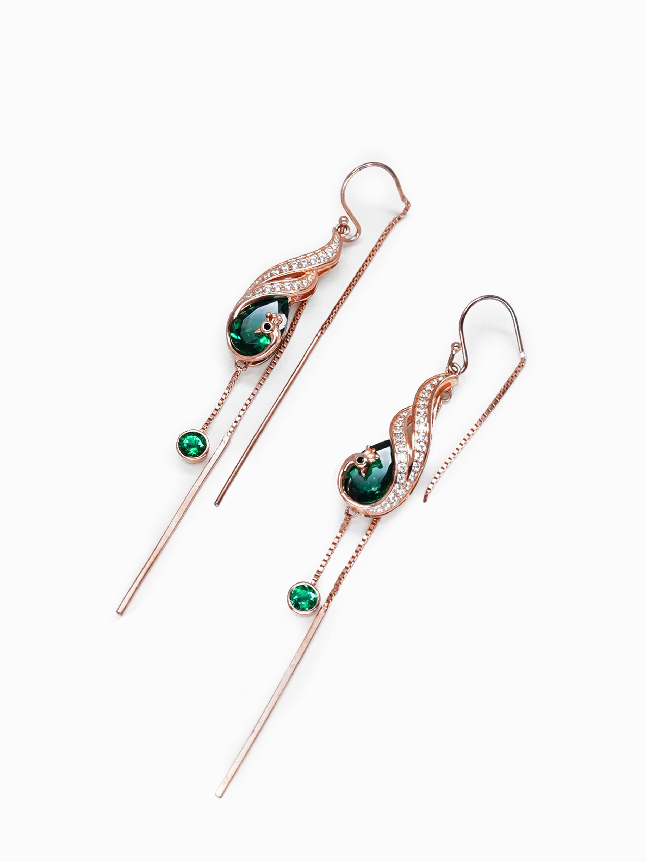 Enchanted Emerald Peacock Dangles - Emerald