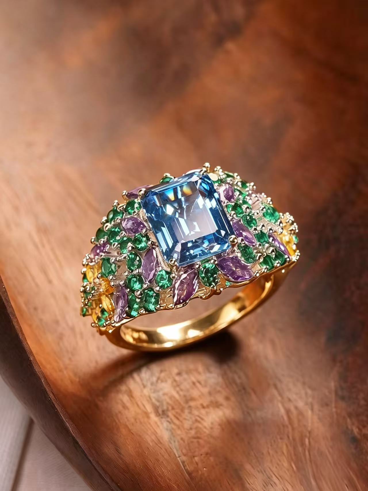 Emerald Brilliant Cut Spinel Ring - Tranquil Garden