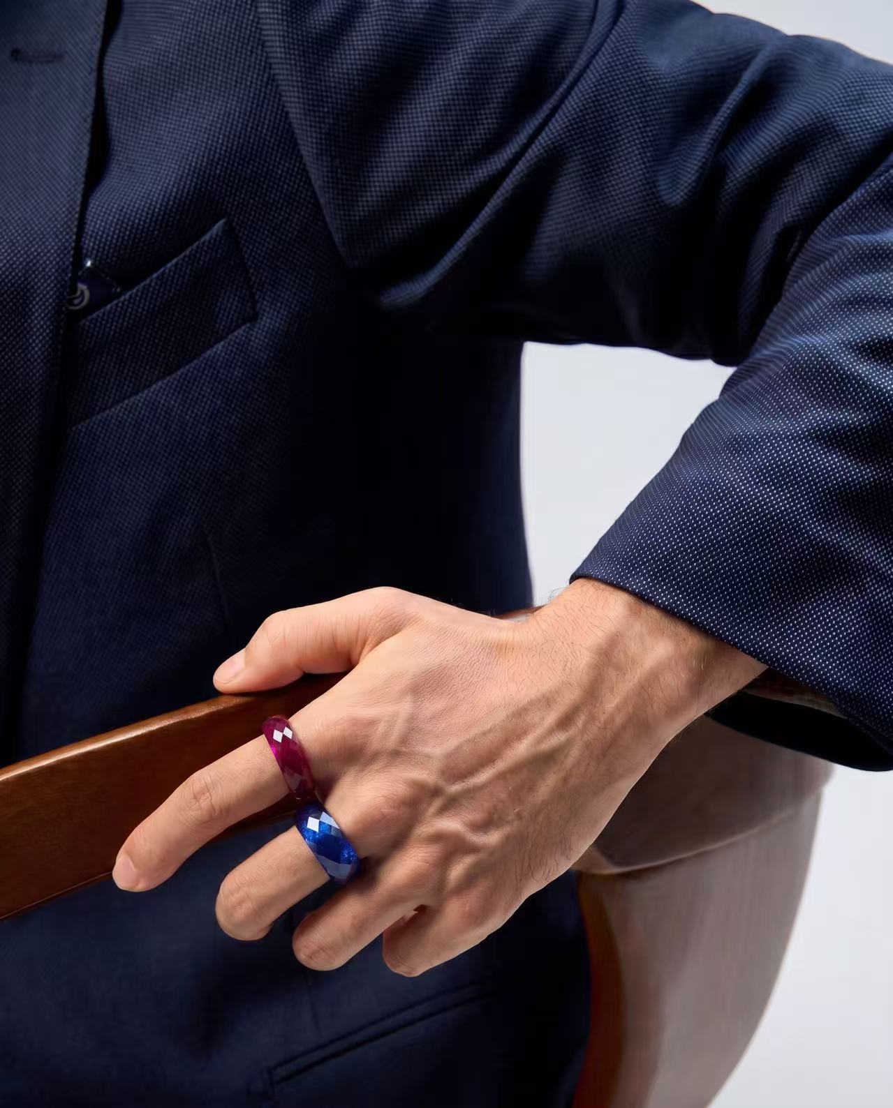 360-Degree Faceted Royal Blue Sapphire Ring - Wide-band