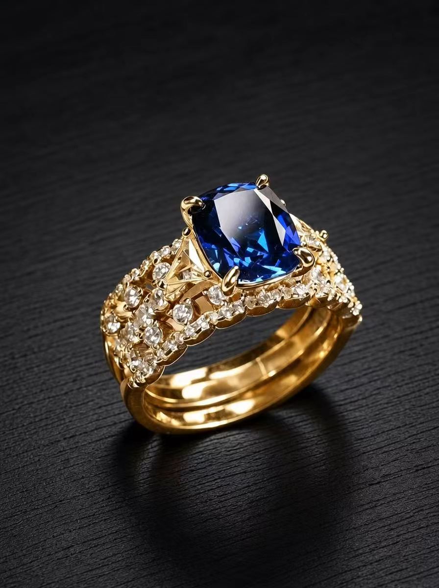 Sapphire-Stackable Cushion-Cut Ring