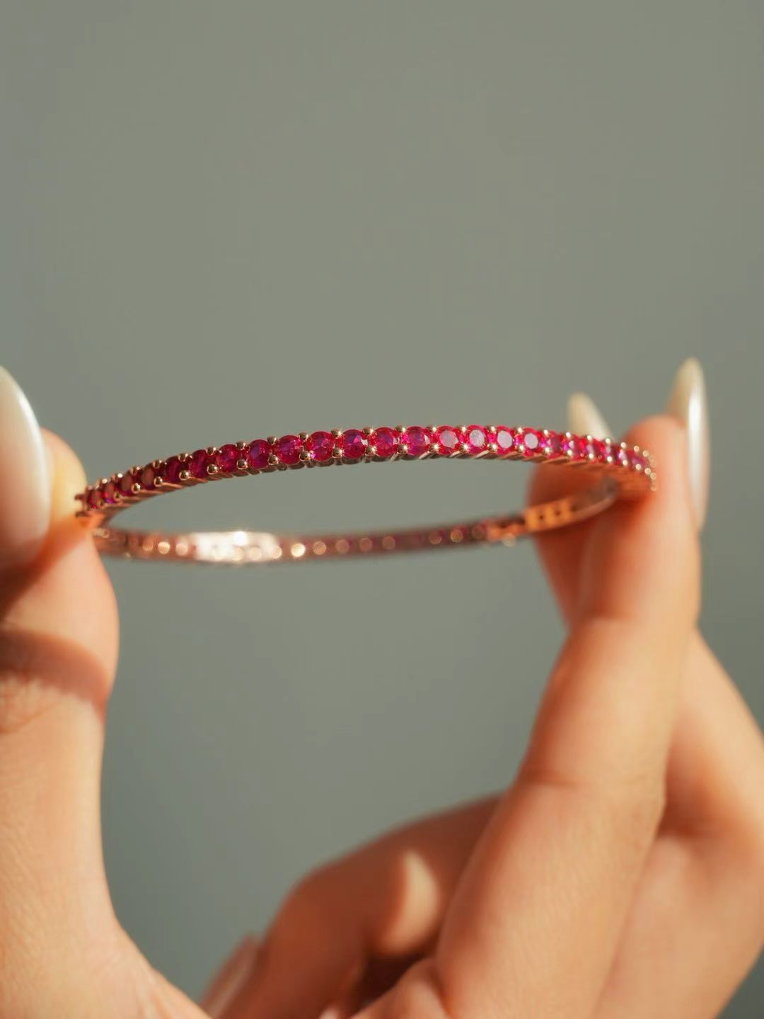 Ruby-Round Brilliant Cut Bangle-Tennis Bangle
