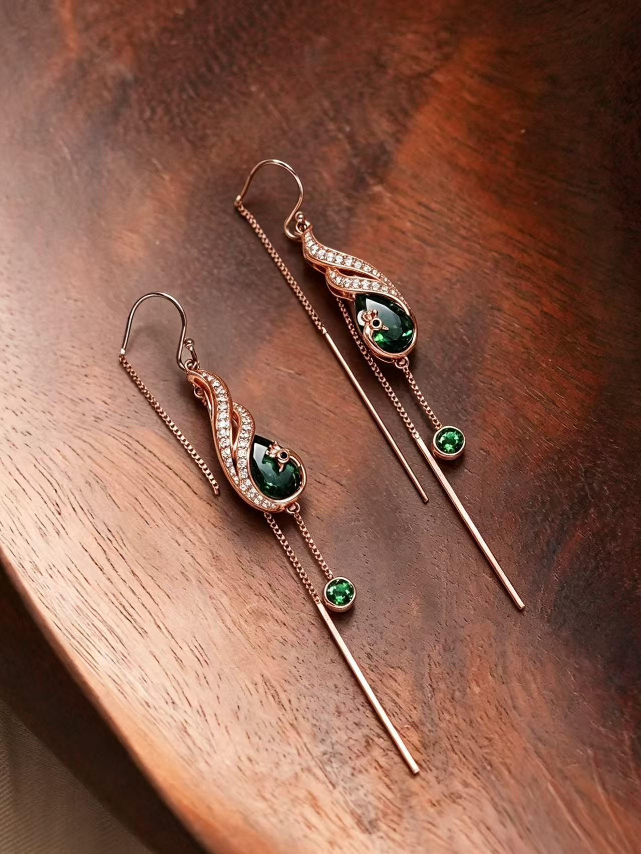 Pear Brilliant Cut Emerald Earring - Enchanted Emerald Peacock Dangles