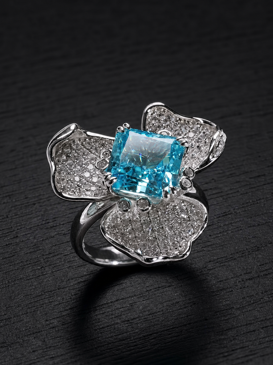 Cubic Zirconia-Cushion Brilliant Cut Ring-Blue Mirage