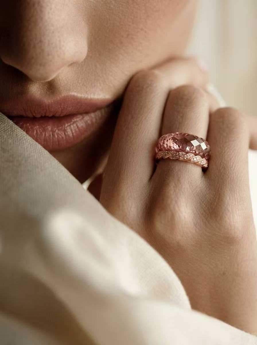 360-Degree Faceted Moissanite Ring - Sakura Pink
