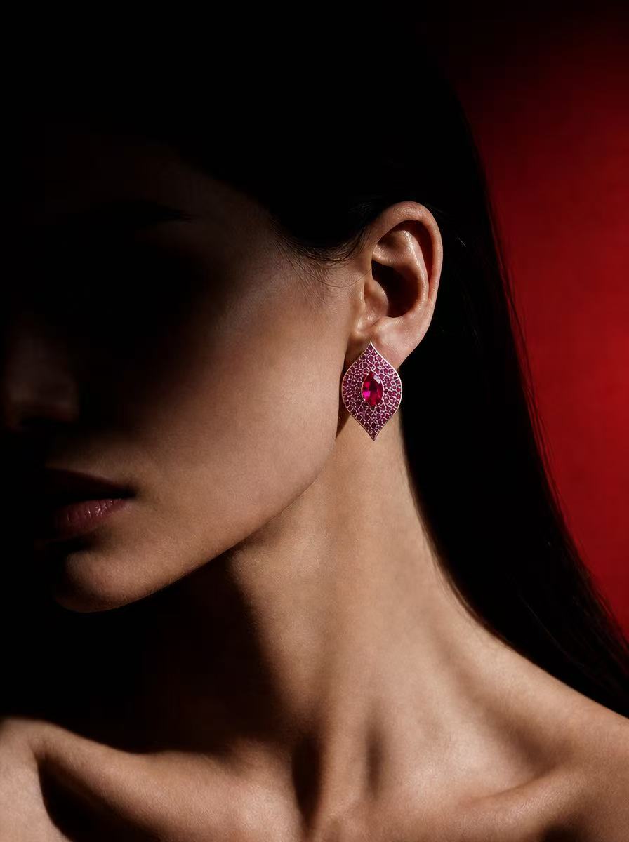 Pear Brilliant Cut Ruby Earring - Crimson Pout Sparklers