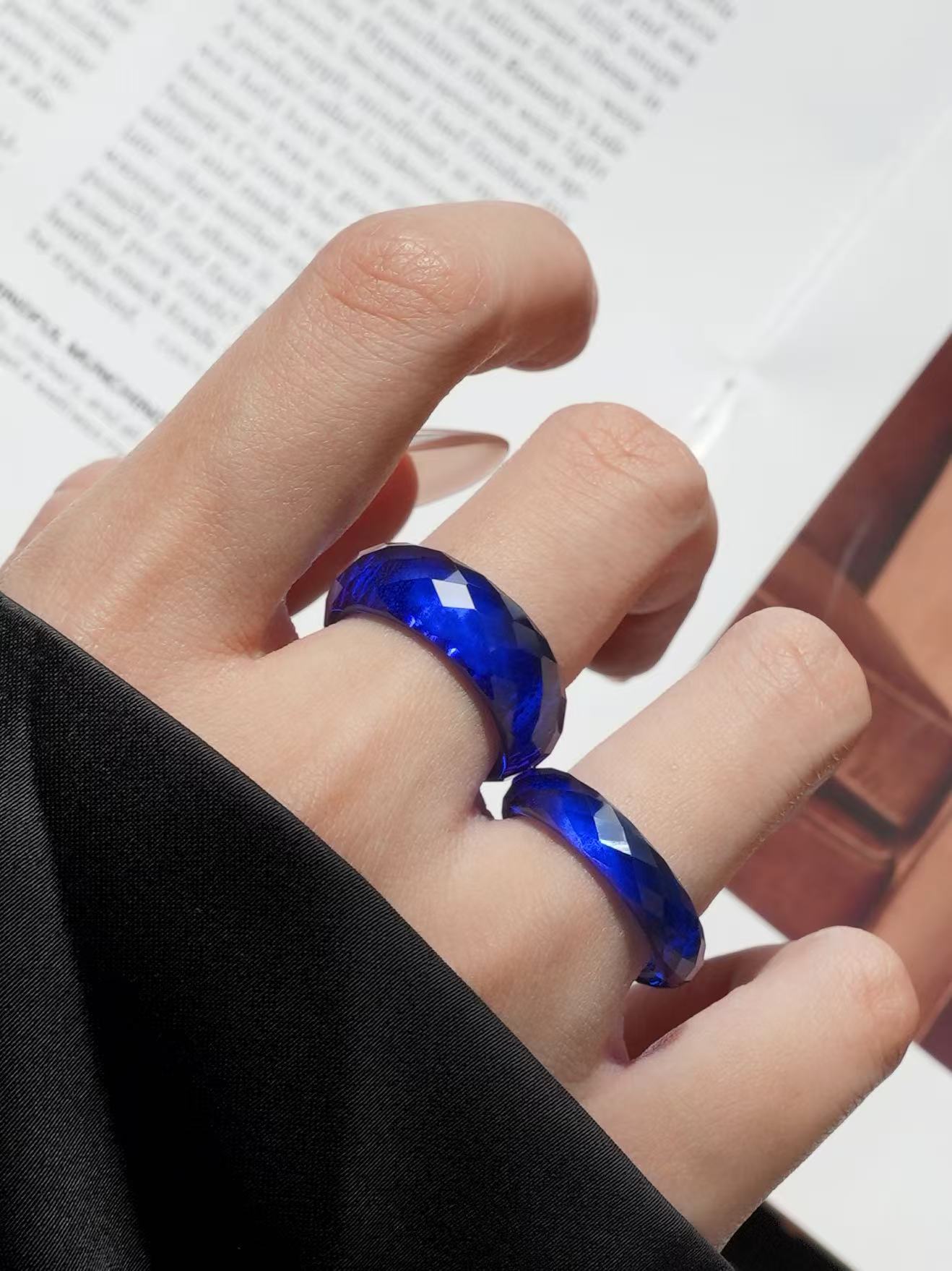 360-Degree Faceted Royal Blue Sapphire Ring - Wide-band