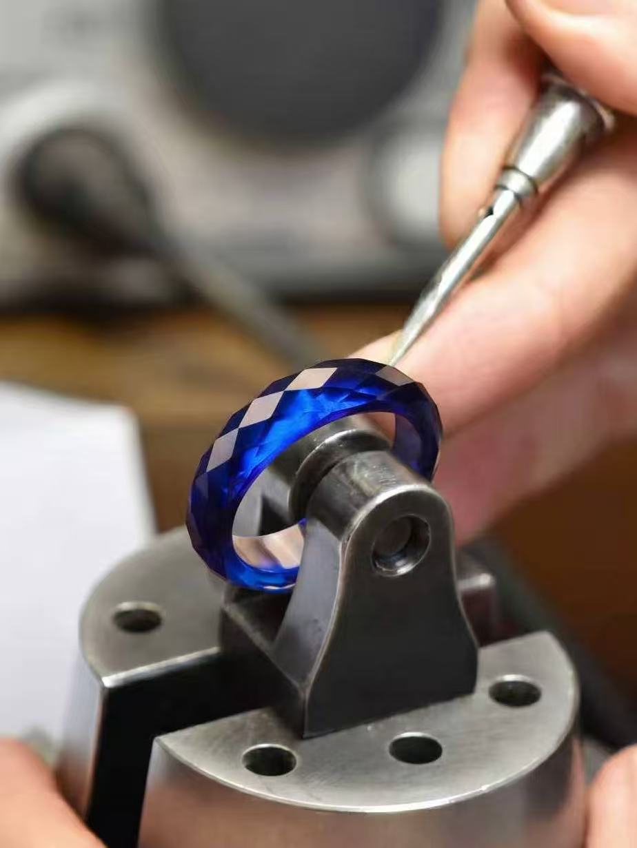 360-Degree Faceted Royal Blue Sapphire Ring