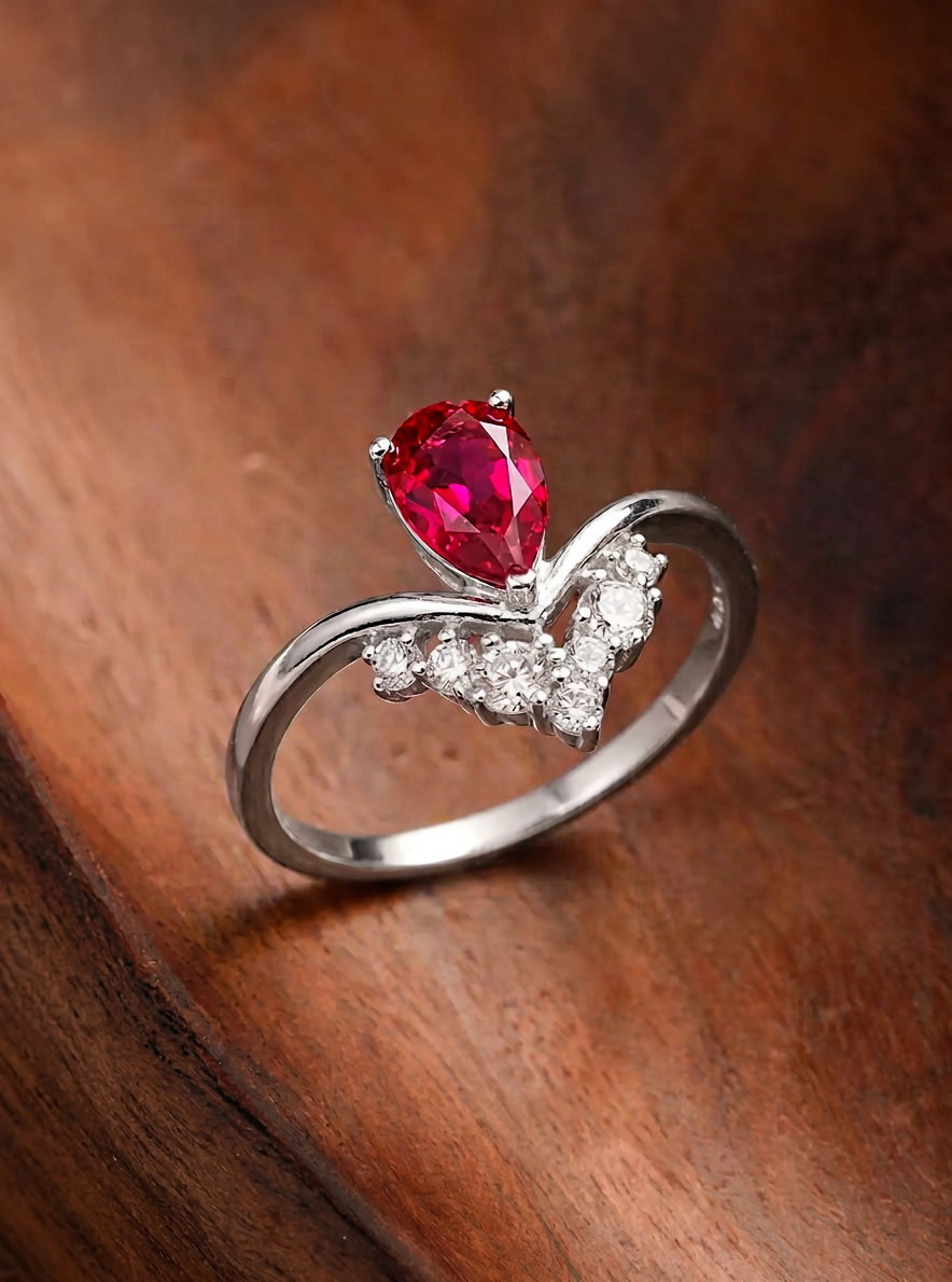 Pear Brilliant Cut Ruby Ring - Firelight Crown