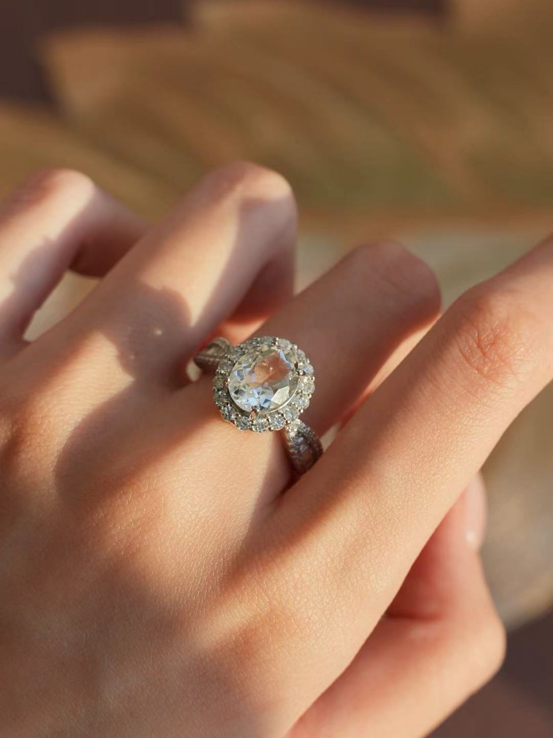 Oval Brilliant Cut White Crystal Ring - Sunlit Purity