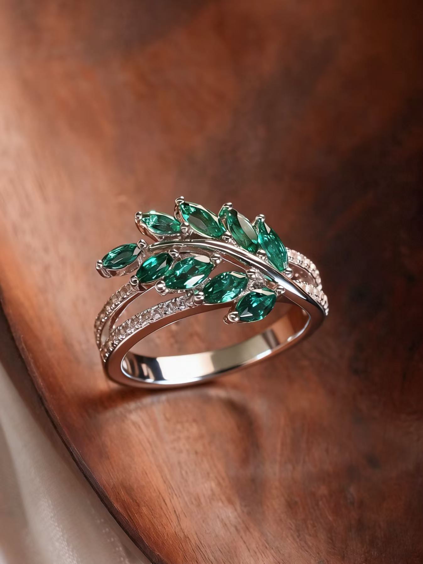 Marquise Brilliant Cut Emerald Ring - The Leaf