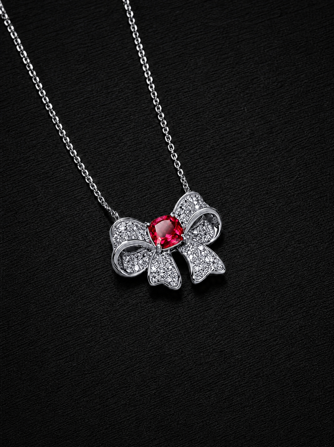 Ruby-Cushion Brilliant Cut Necklace-Butterfly  