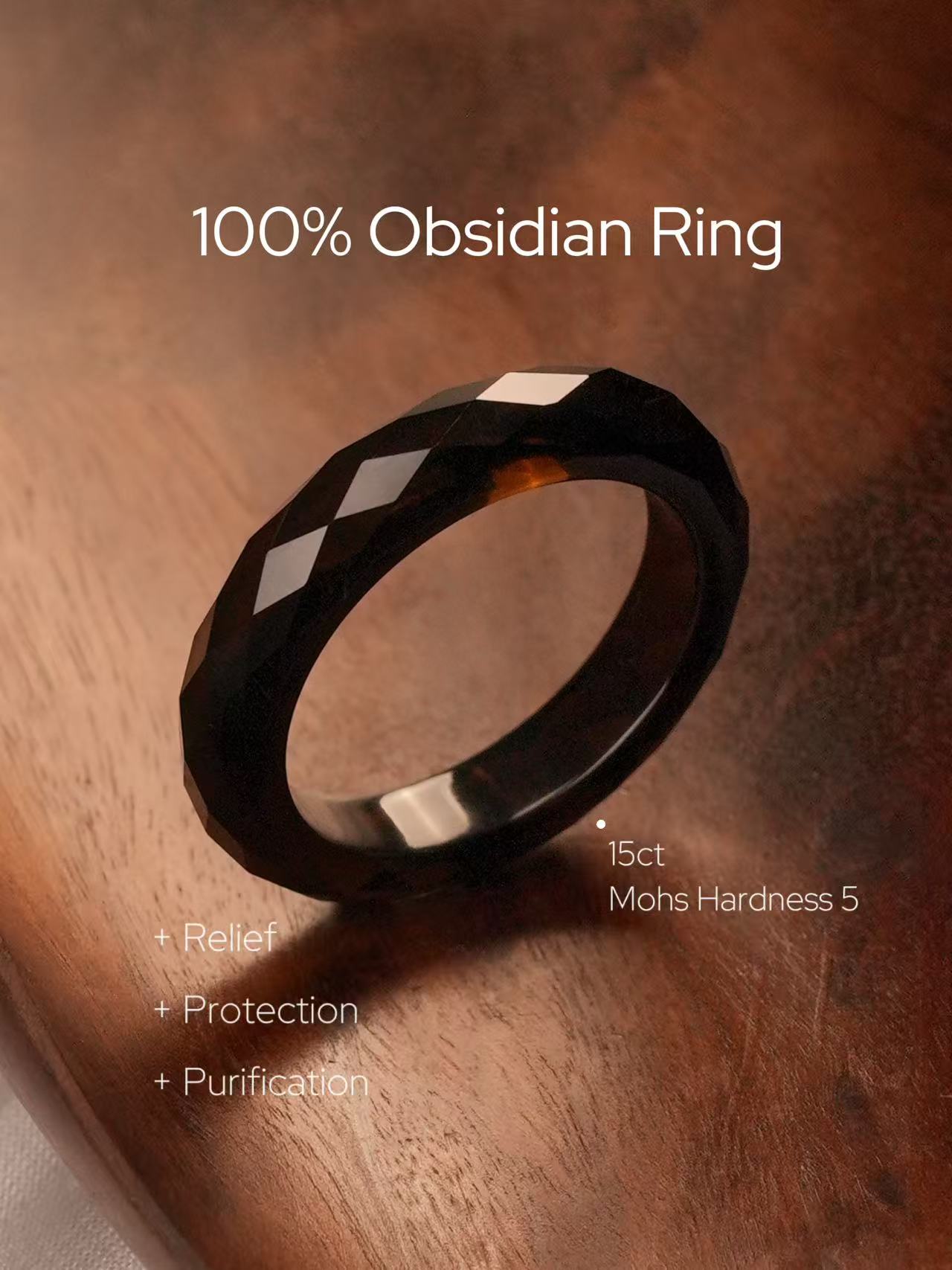 360-Degree Faceted Obsidian Ring