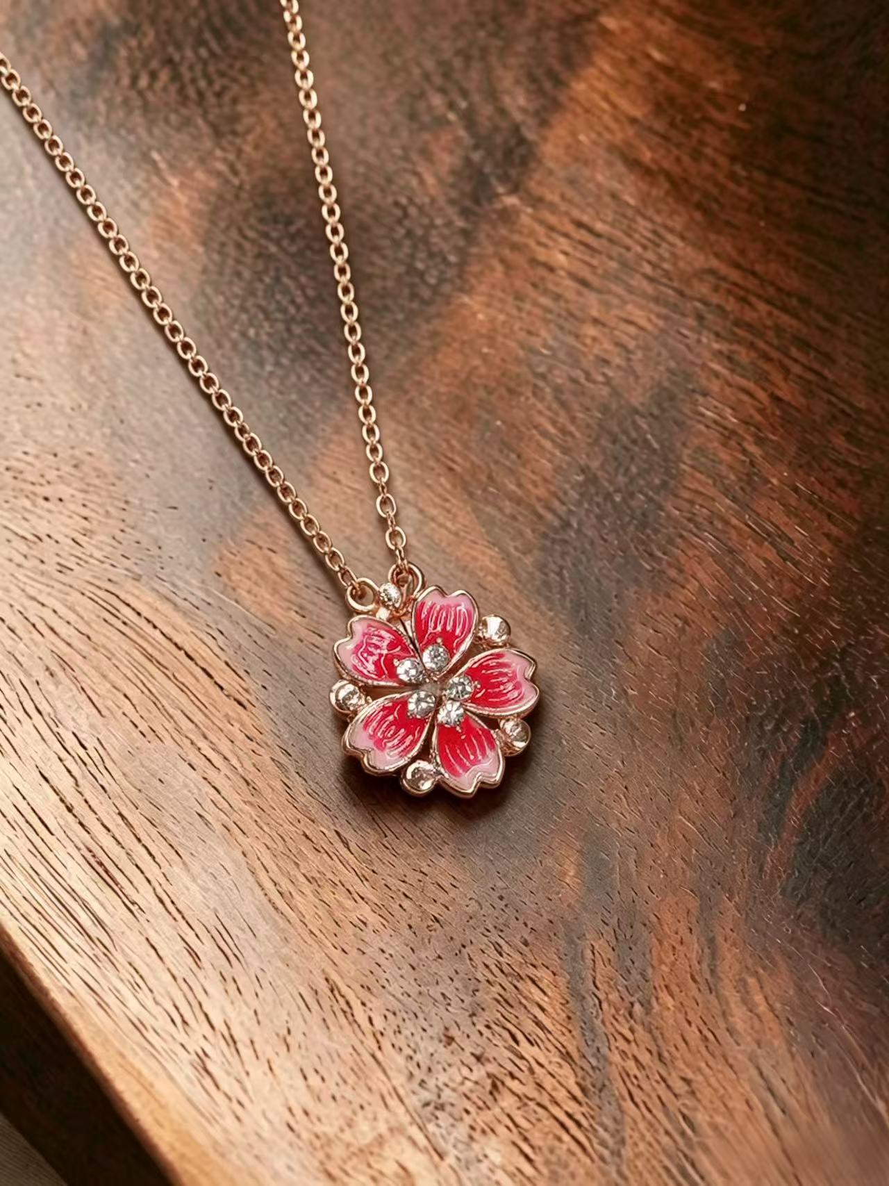 Enamel Necklace - Cherry Blossom Enamel Kiss