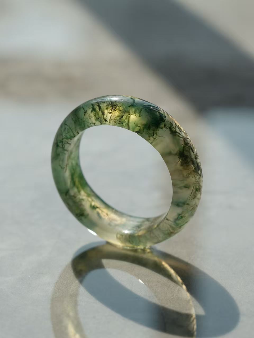 Aquatic Agate Ring - Green Mist Flowing Veins